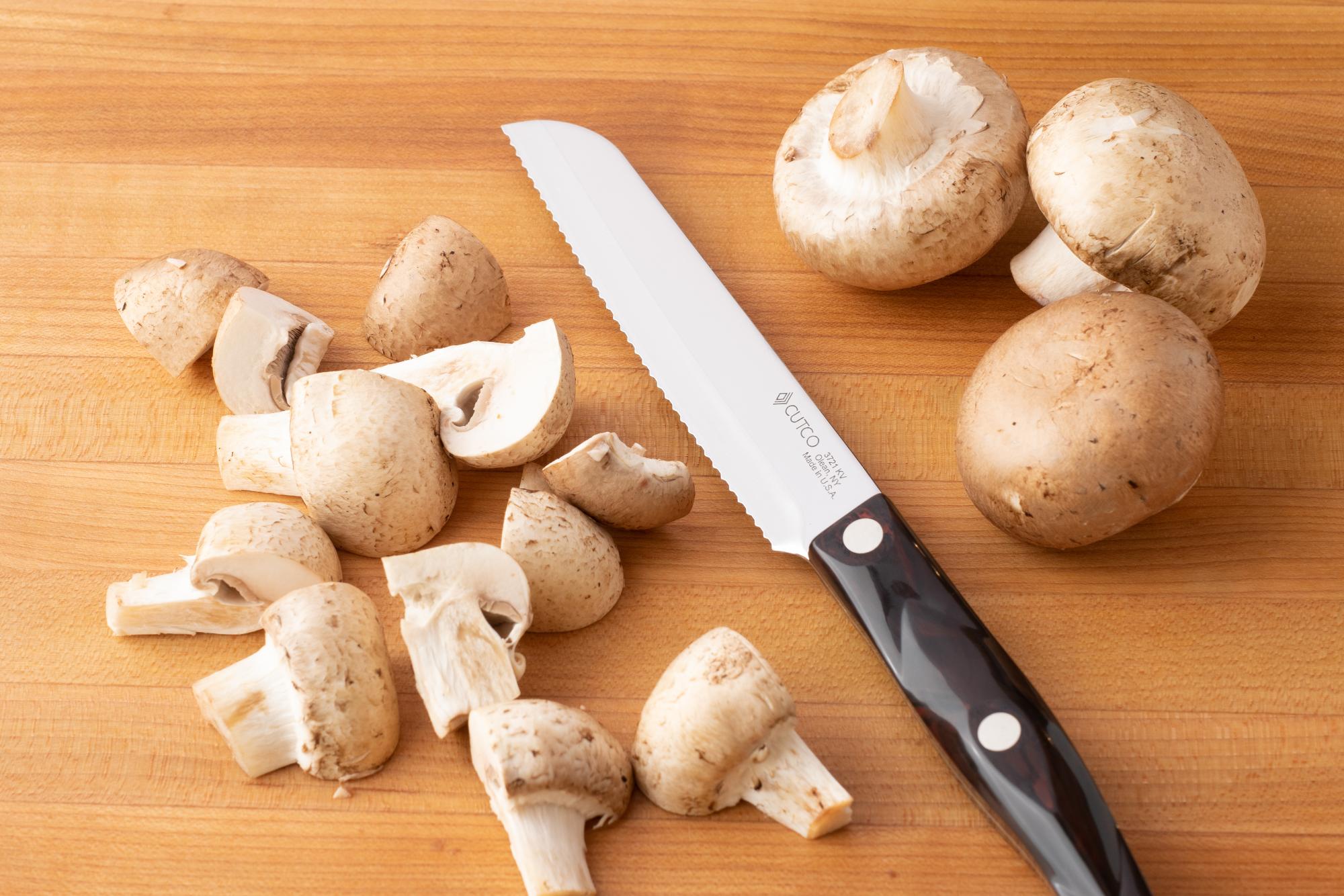 Cut mushrooms with a Santoku-Style Trimmer.