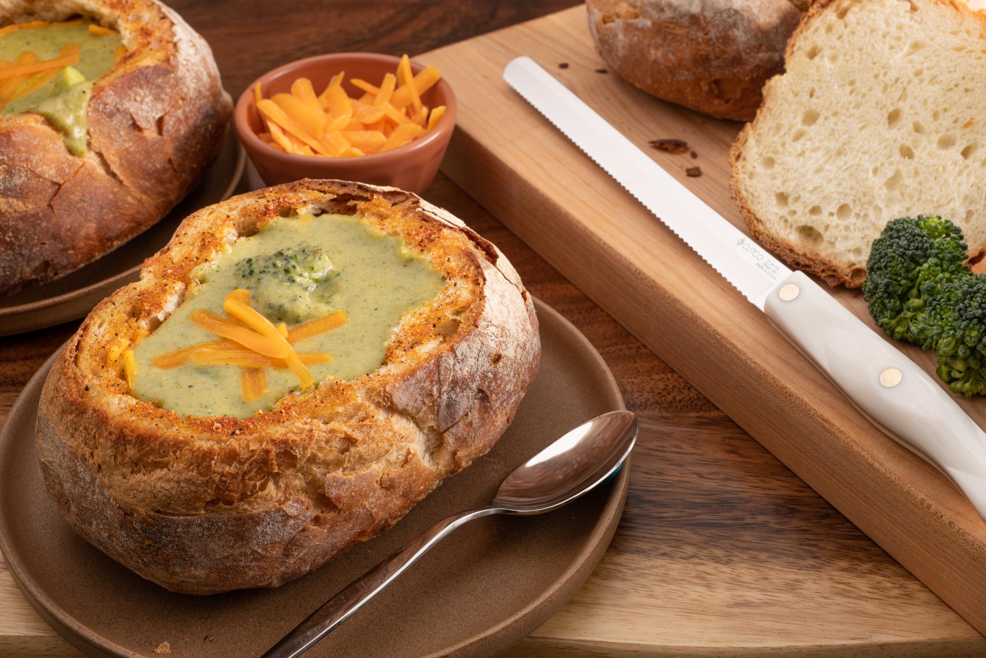 Rustic Broccoli Cheddar Soup in Bread Bowl