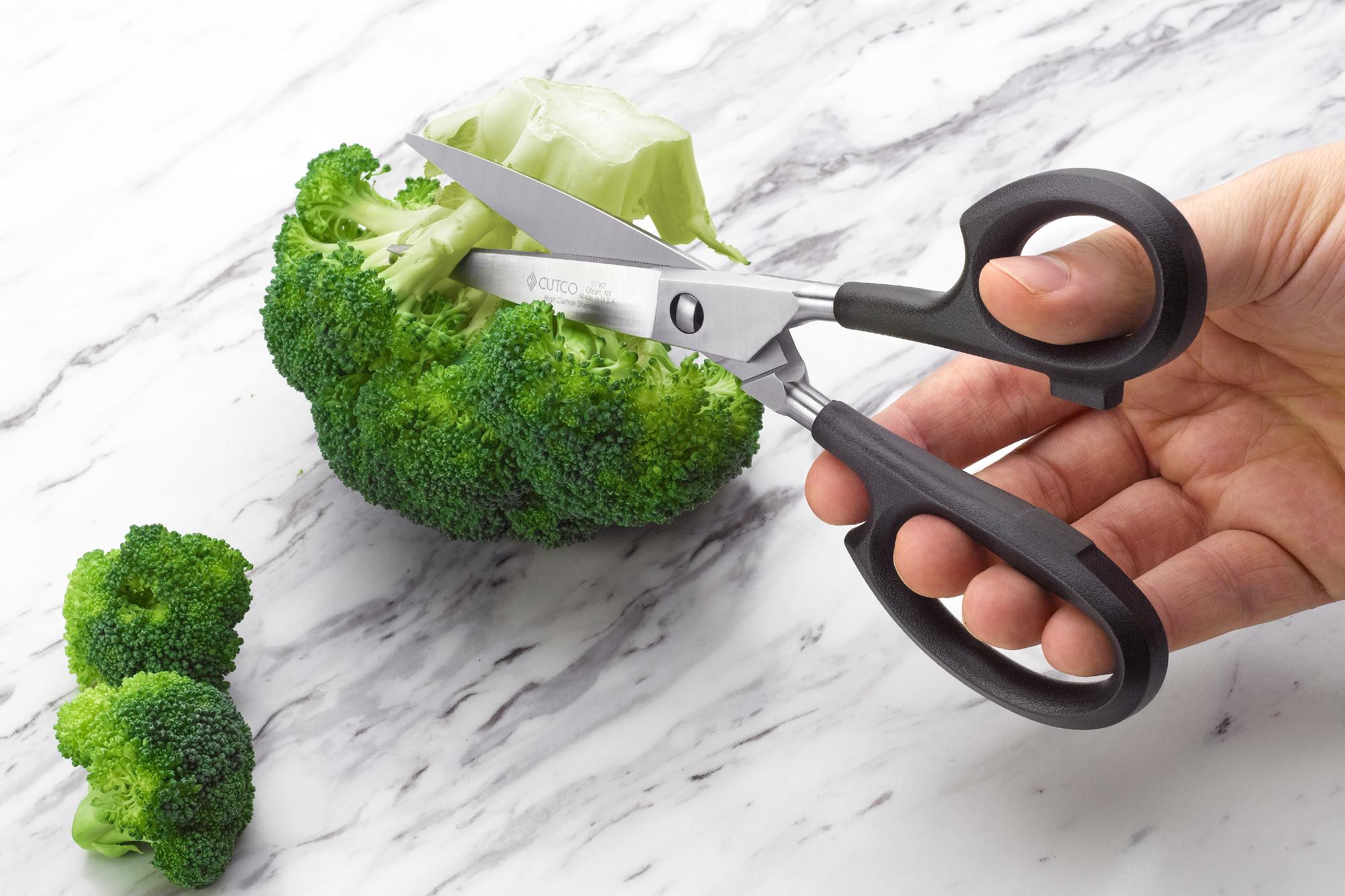 Cutting broccoli florets with Super Shears.