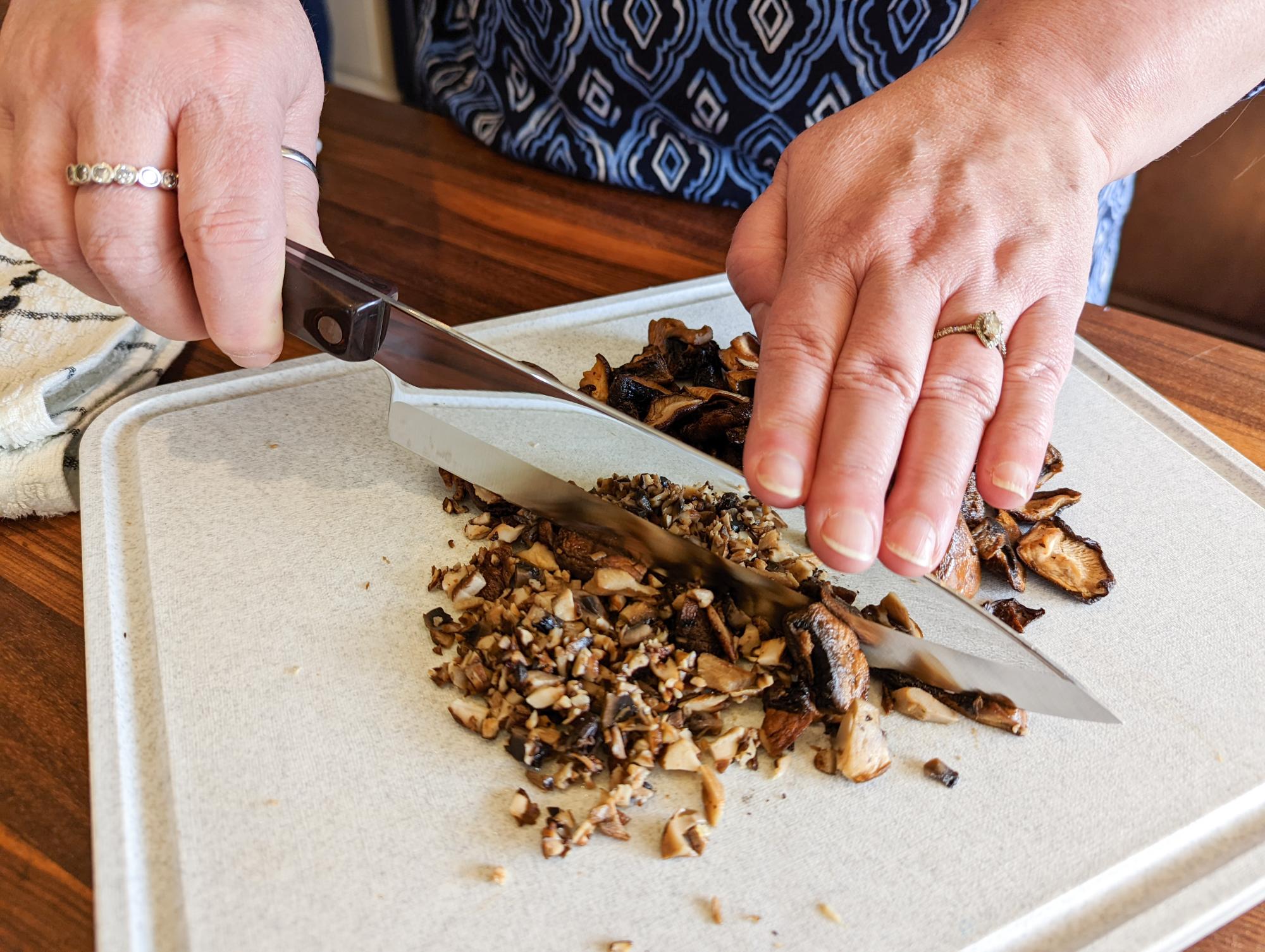 Chop the roasted mushrooms up with a Petite Chef.