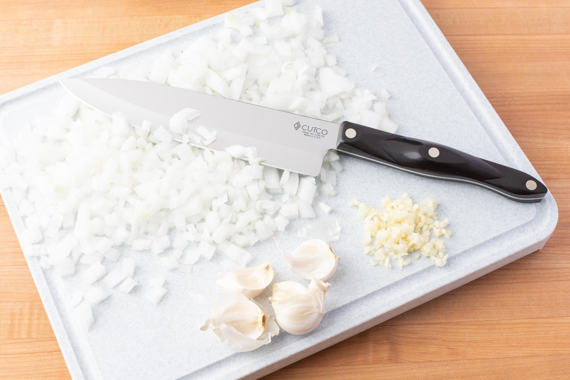 Mincing the onion and garlic with a Petite Chef.