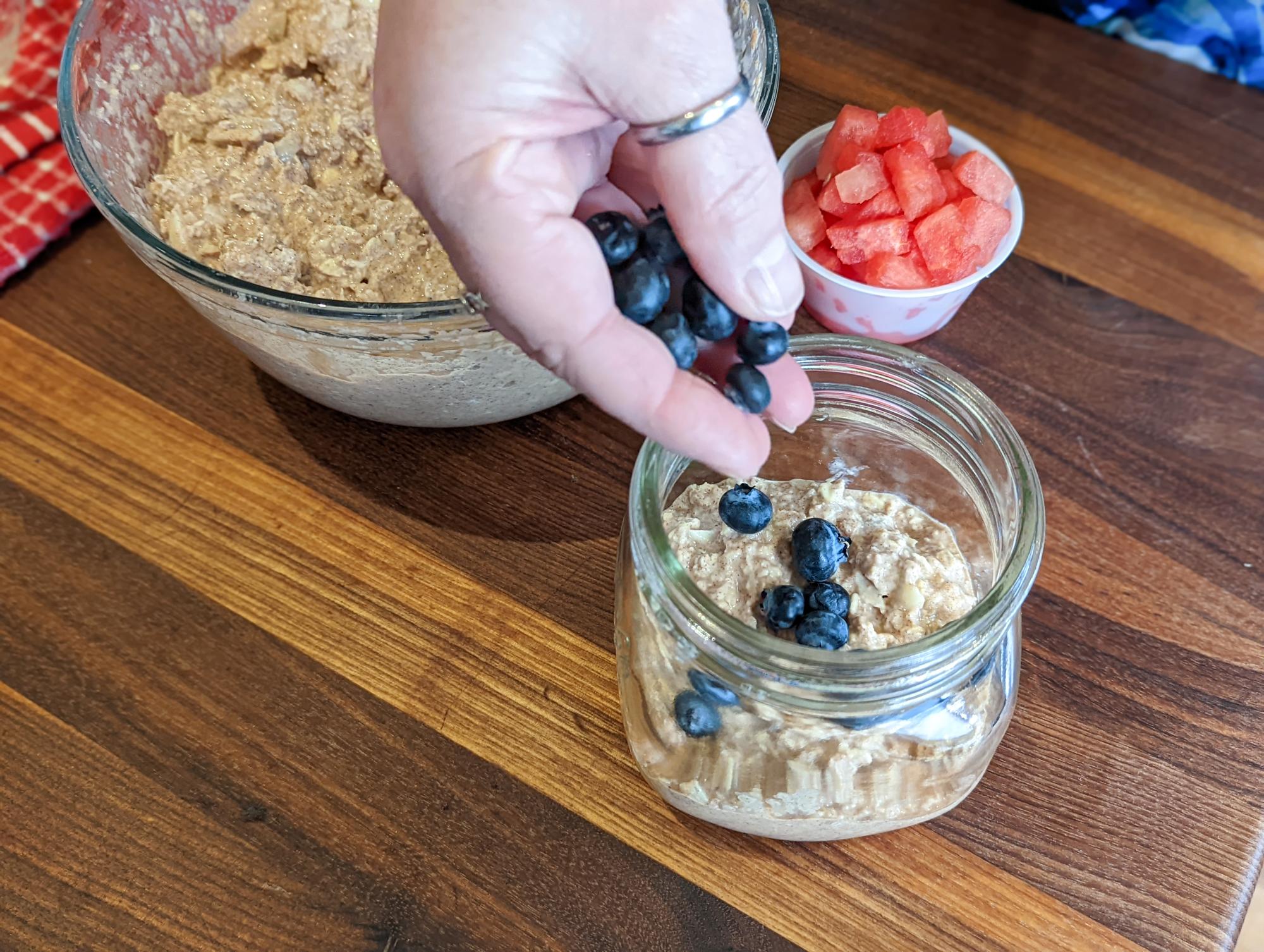 Layering blueberries.