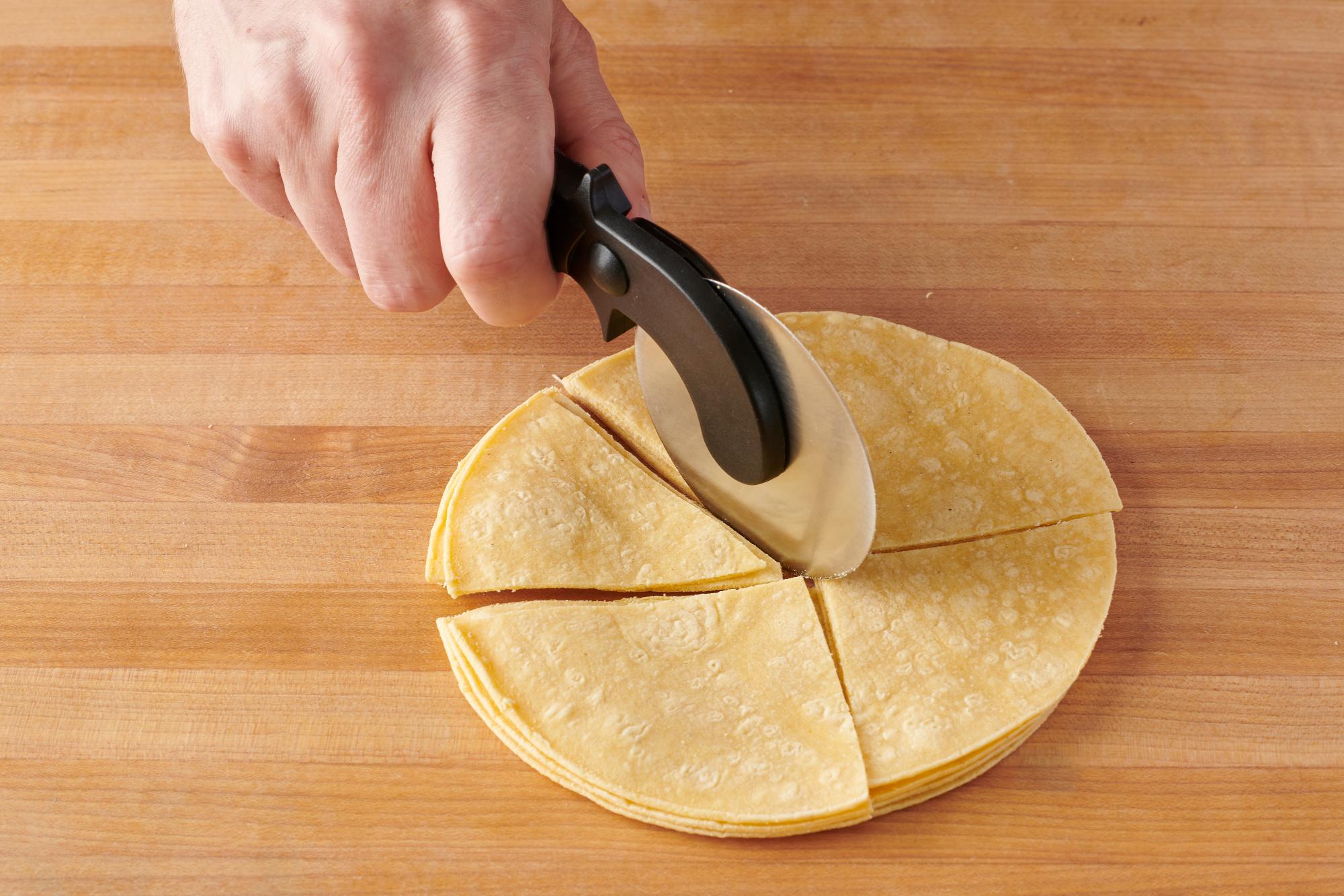 Cutting the tortillas with a Pizza Cutter