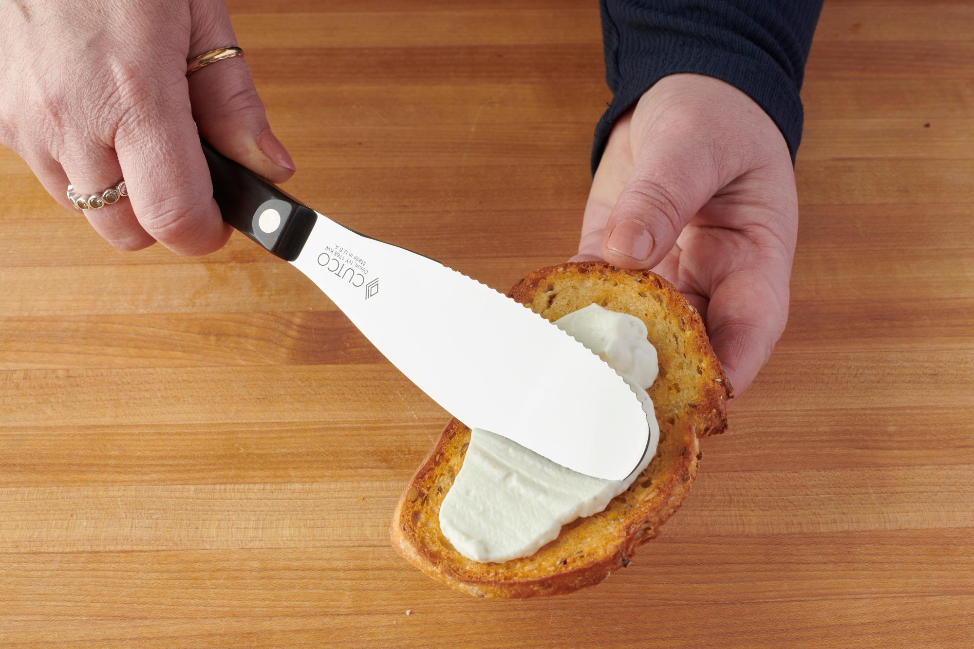 Spreading the ricotta mixture on toast with the Spatula Spreader.
