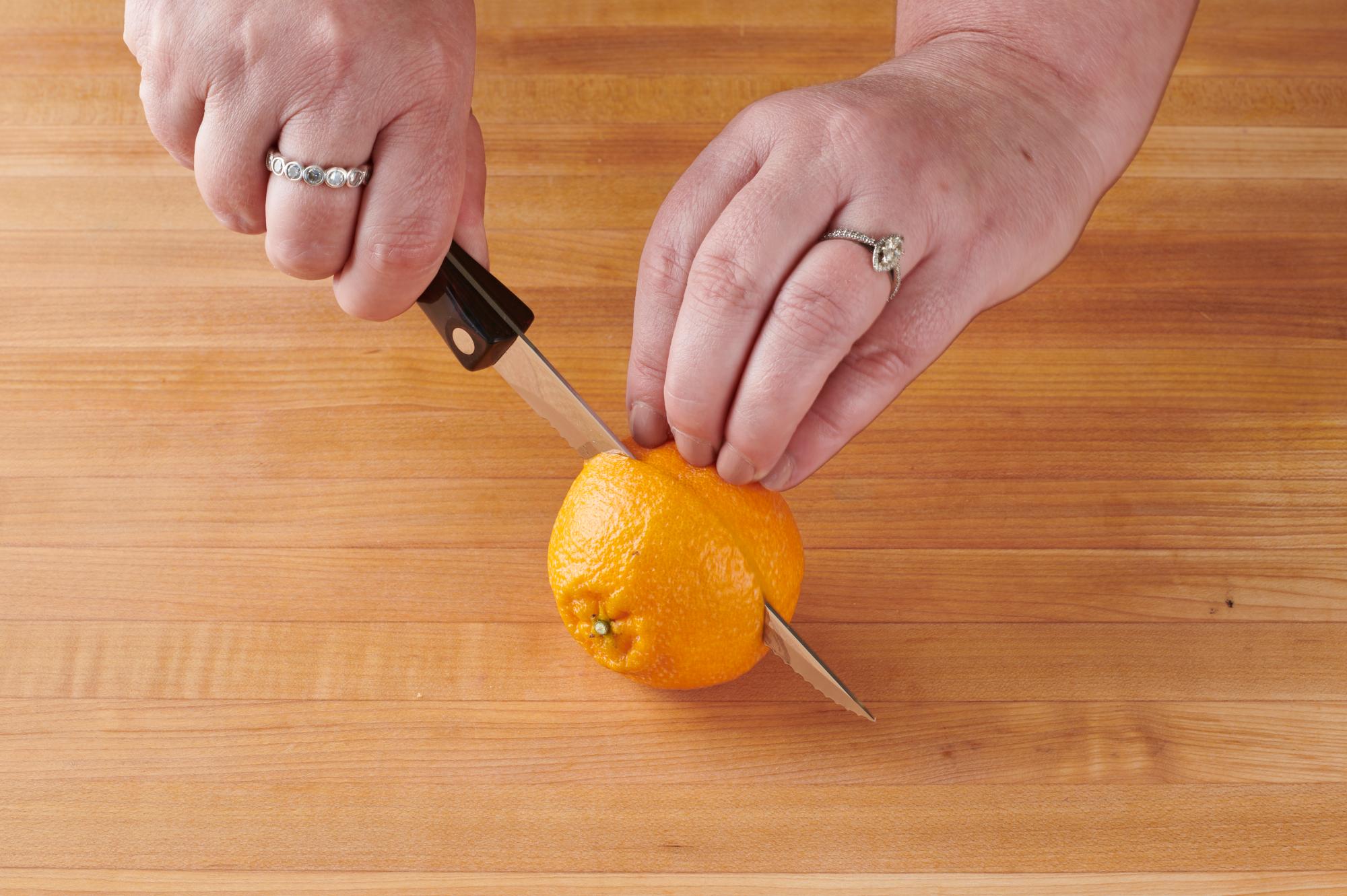 Cutting the tangerines with a Trimmer.