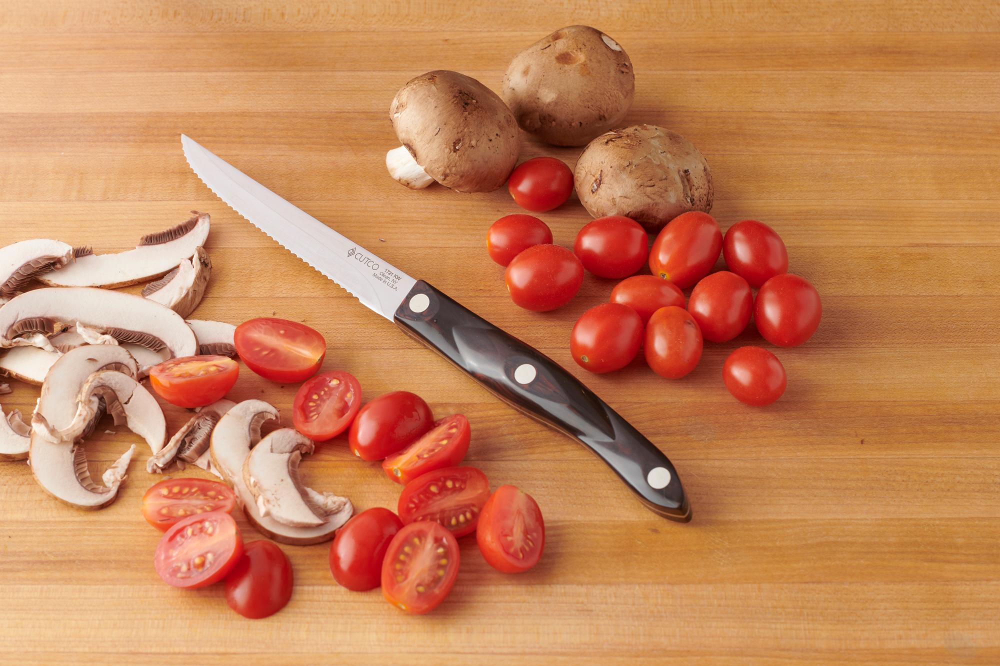 Prepping the tomatoes and mushrooms with a Trimmer.