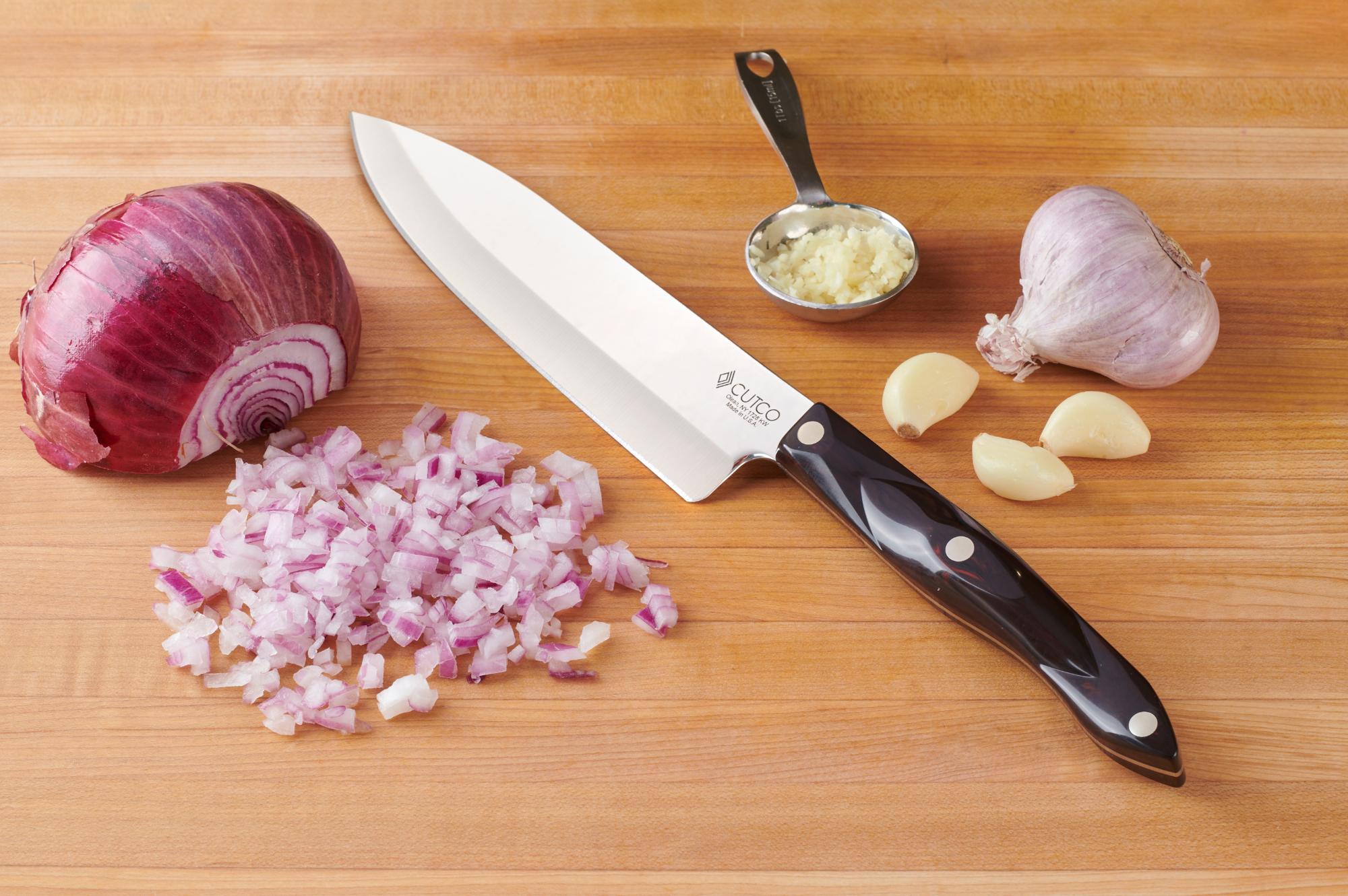 Red onion and garlic with a Petite Chef.