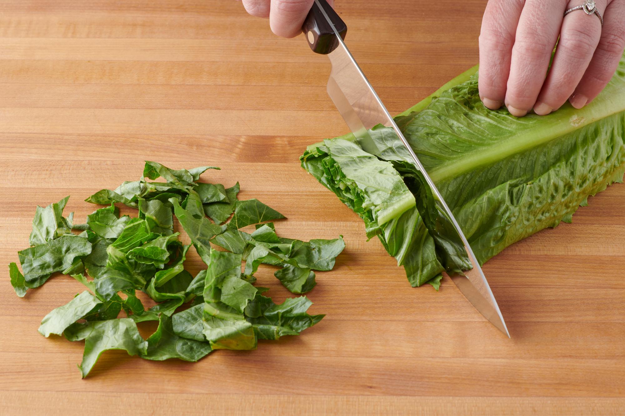 Chopping romaine with a Petite Chef.