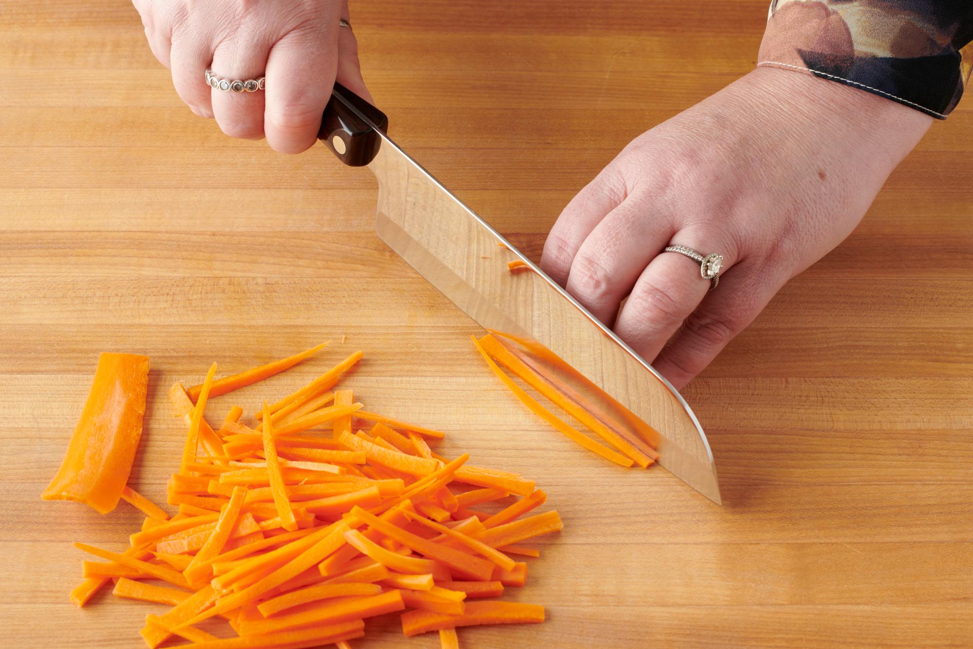 Julienne a carrot with a Petite Santoku.