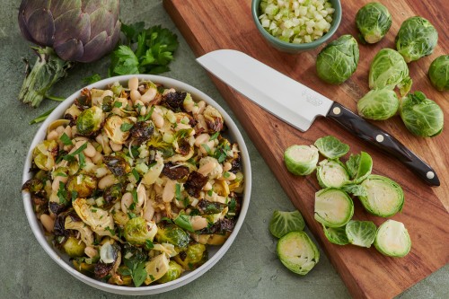 Air Fried Brussels Sprouts and Artichoke Salad With Citrus Vinaigrette