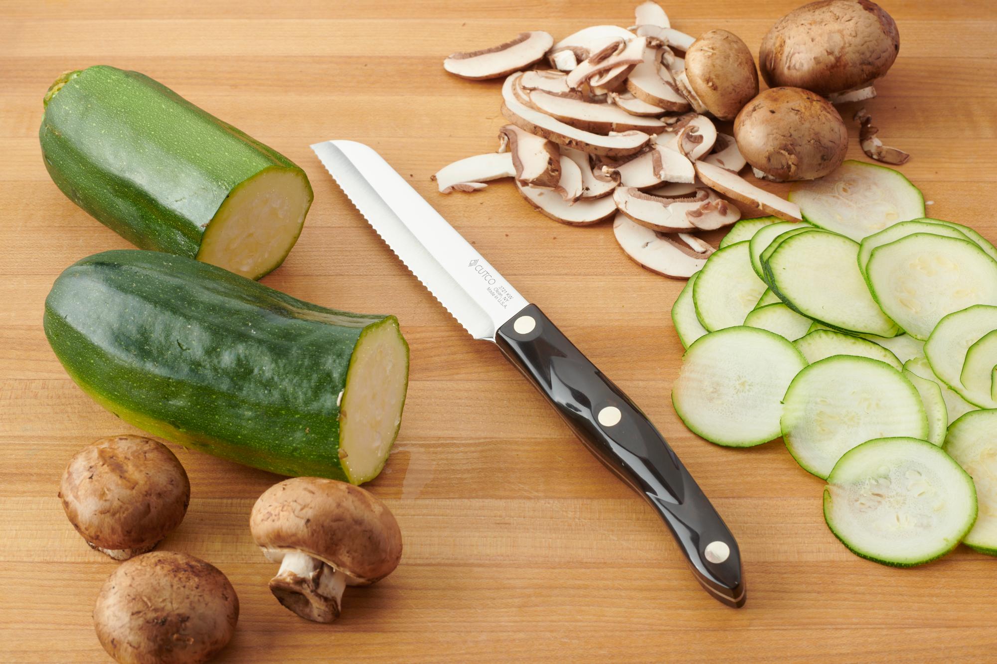 Slice the zucchini and mushrooms with a Santoku-Style Trimmer.
