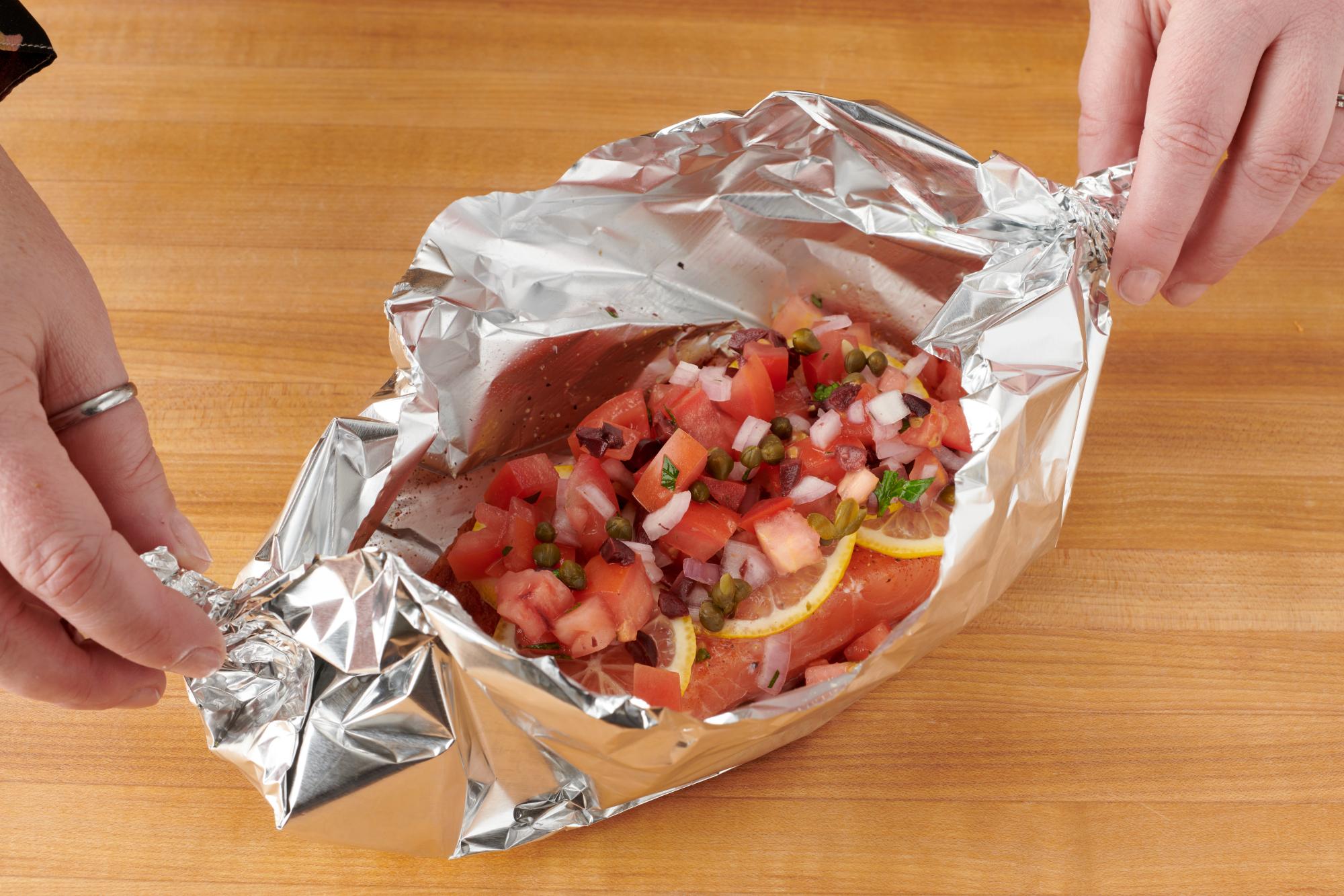 Salmon in the foil packet.
