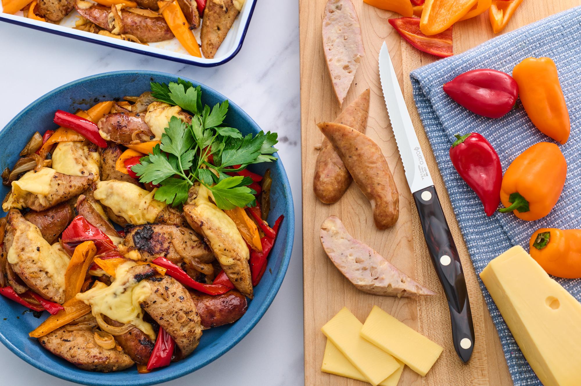 Chicken Apple Gouda Sausage, Roasted Peppers and Sweet Onion Skillet