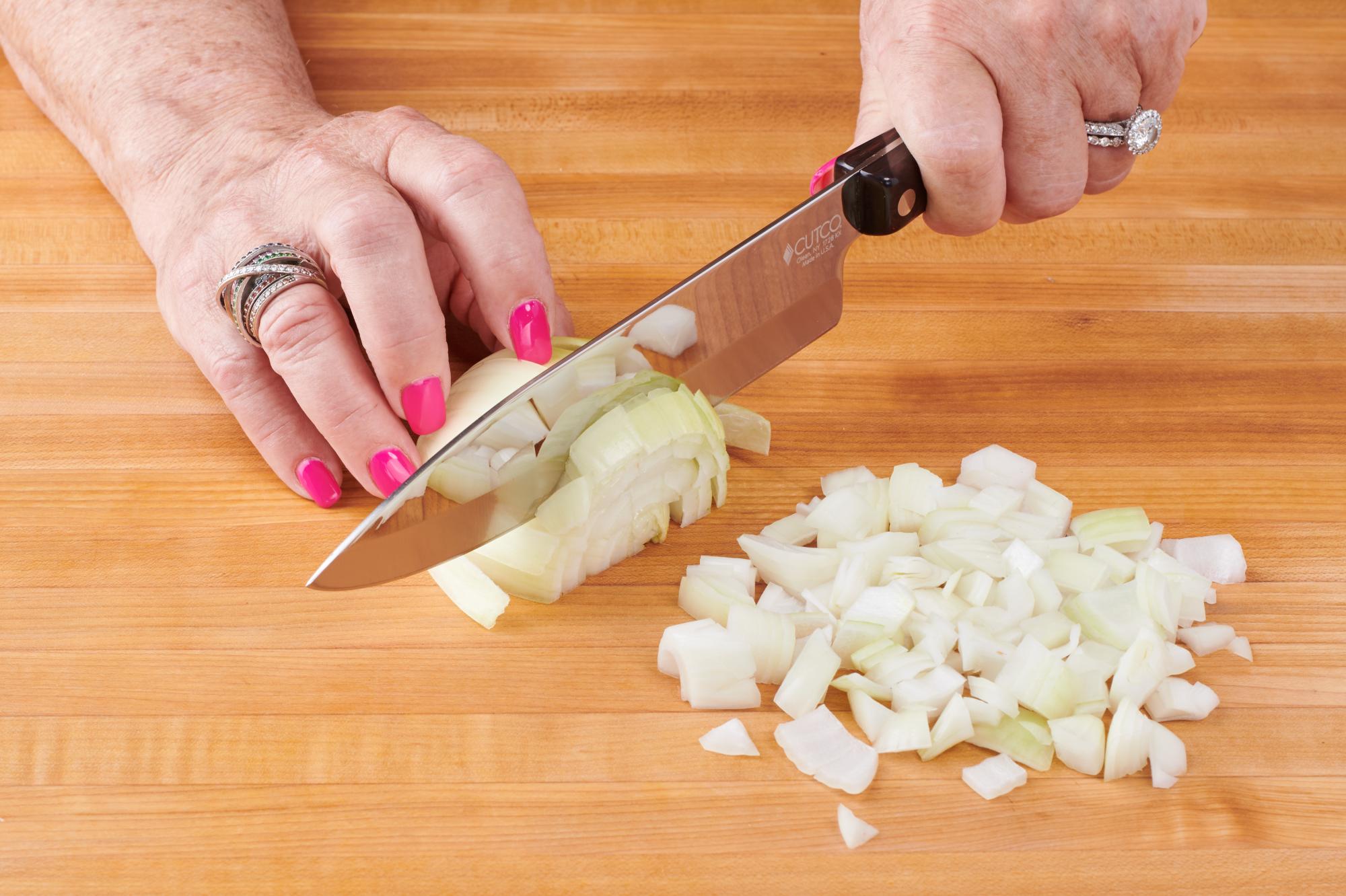 Chopped onion with 7-5/8” P Chef