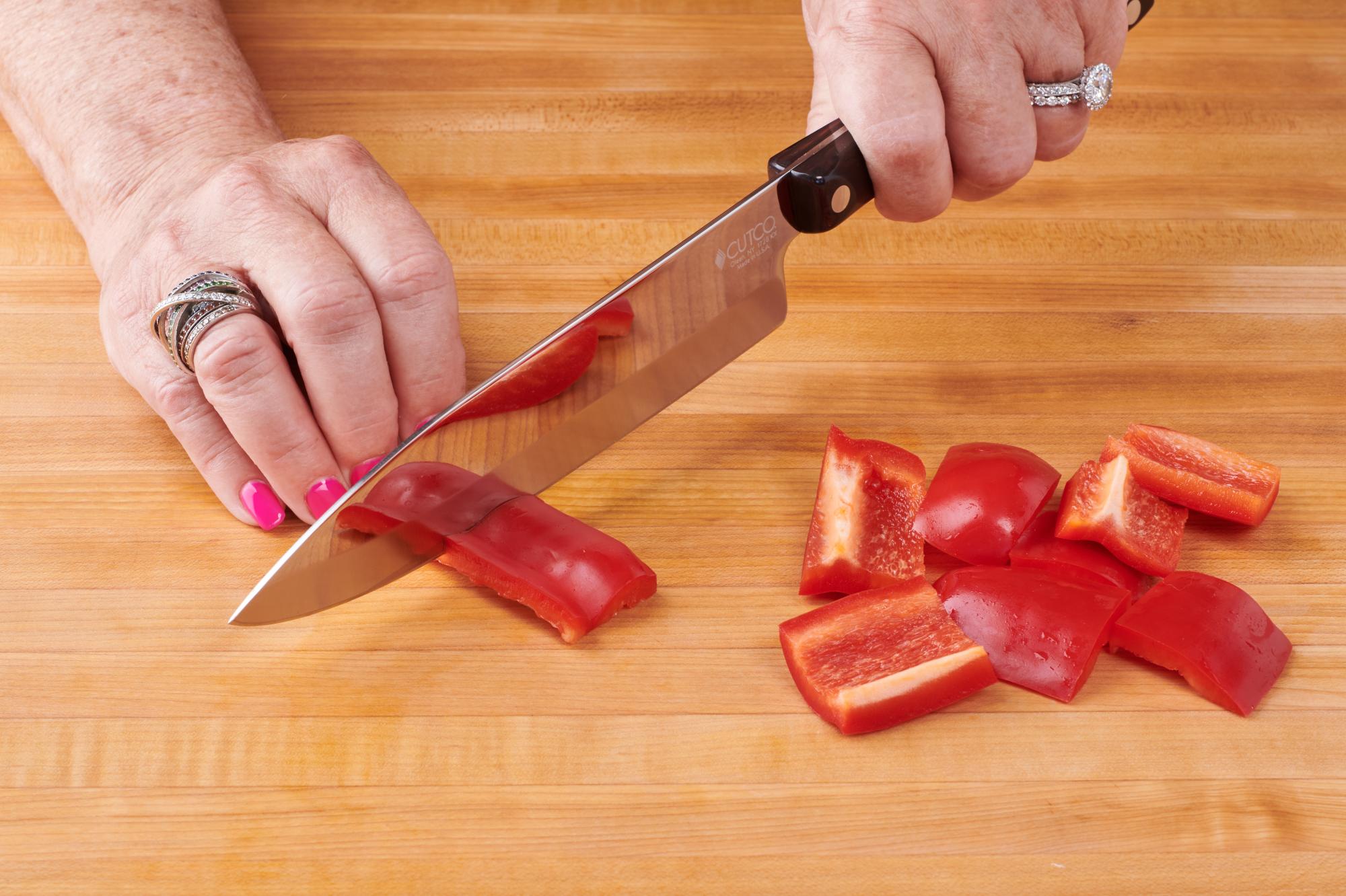 Pieces of red pepper with P Chef