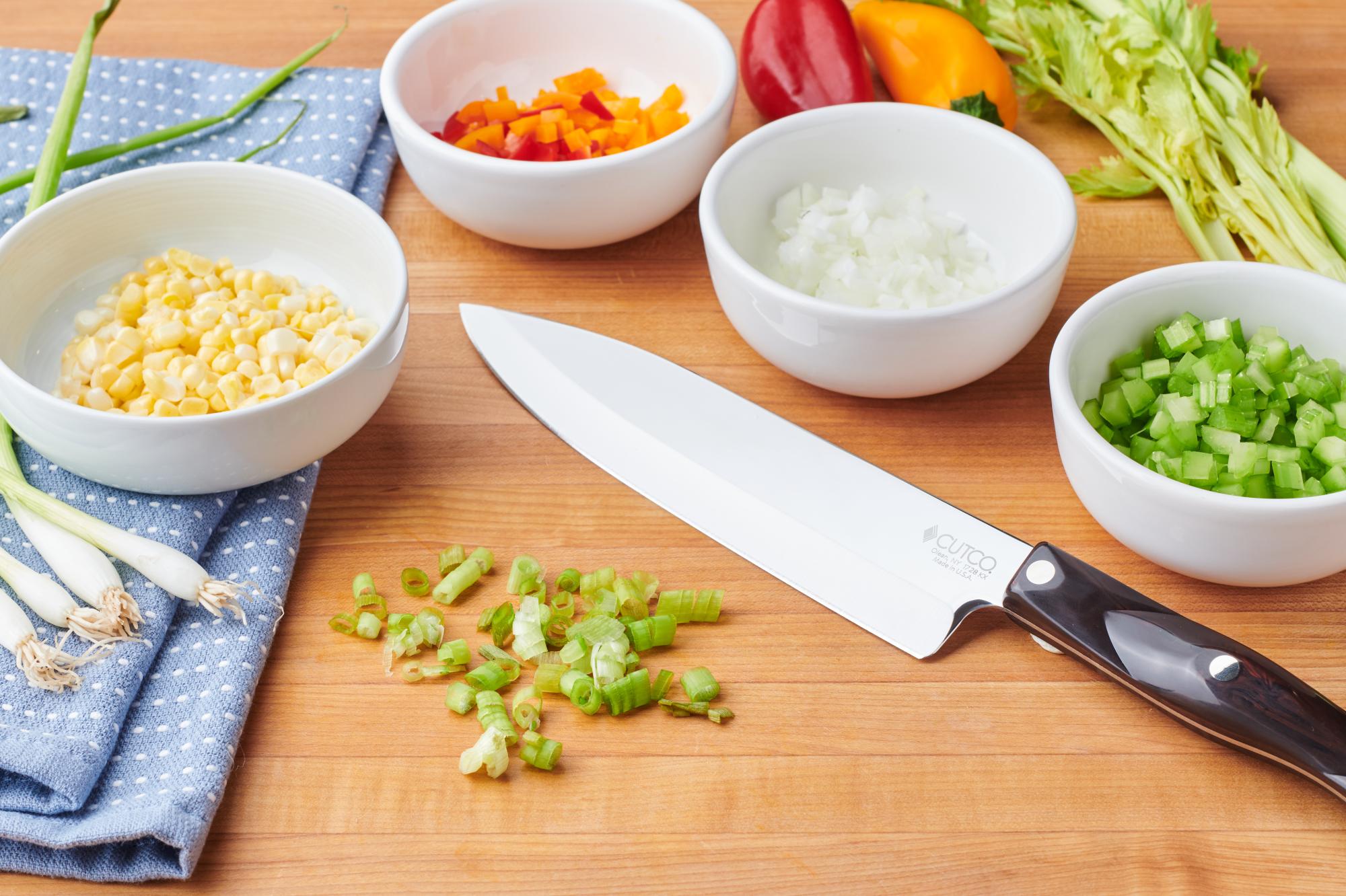 Green onion, diced shallot, diced mini peppers, diced celery and corn kernels with 7-5/8” P Chef