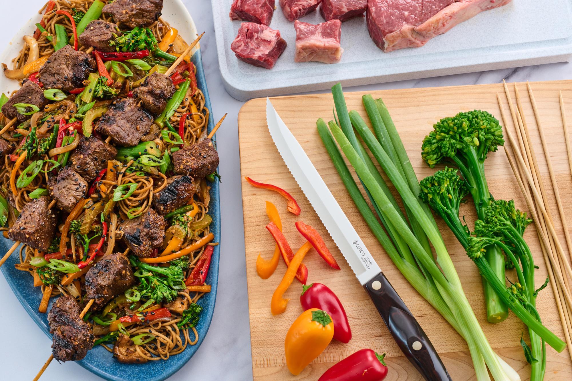 Strip Steak Sizzle Sticks Over Vegetable Stir-Fry