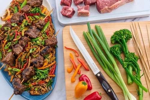 Strip Steak Sizzle Sticks Over Vegetable Stir-Fry