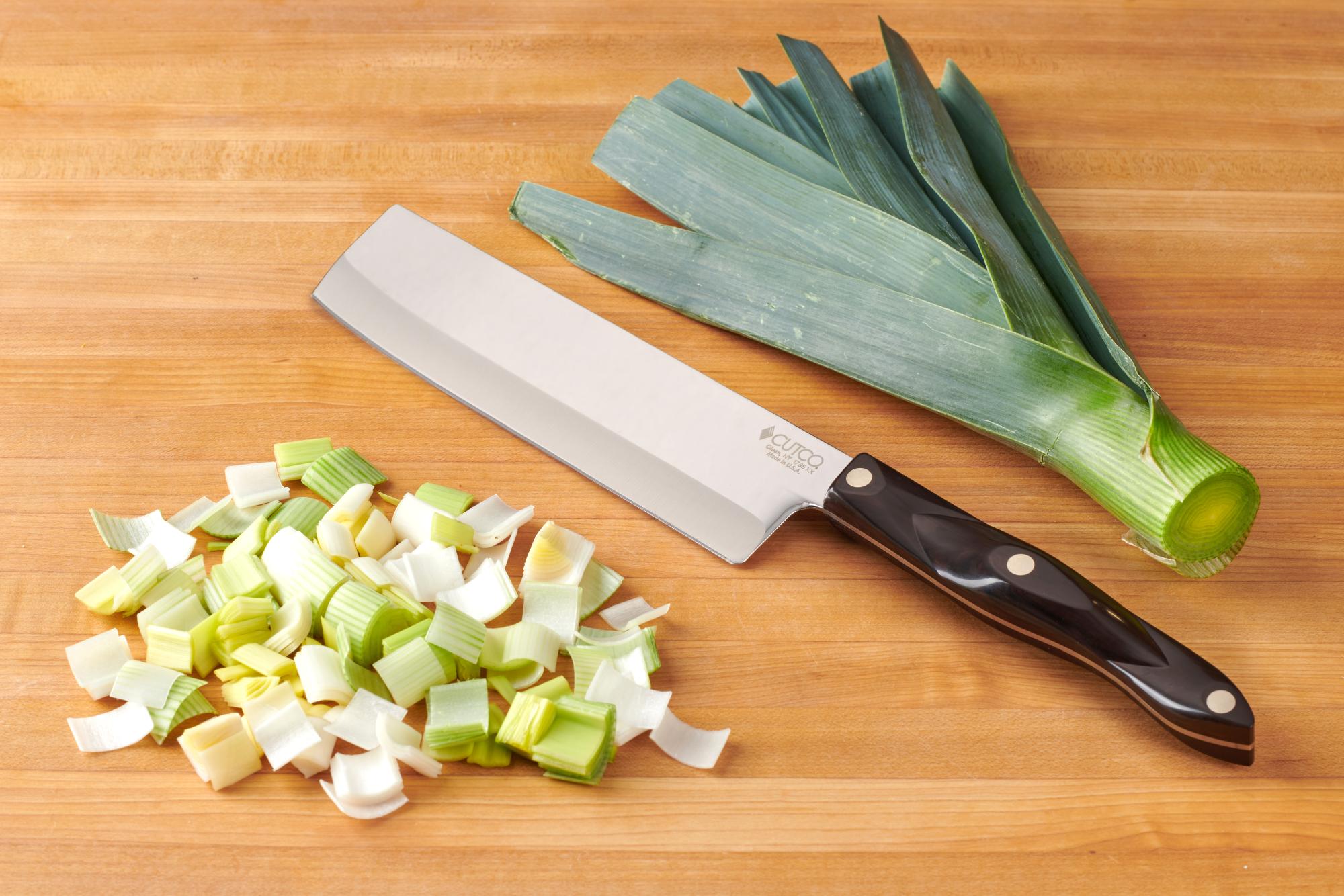 Cut leeks with a 7-1/2 Inch Vegetable Knife.