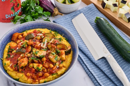 Mediterranean Vegetable Stew Over Soft Polenta