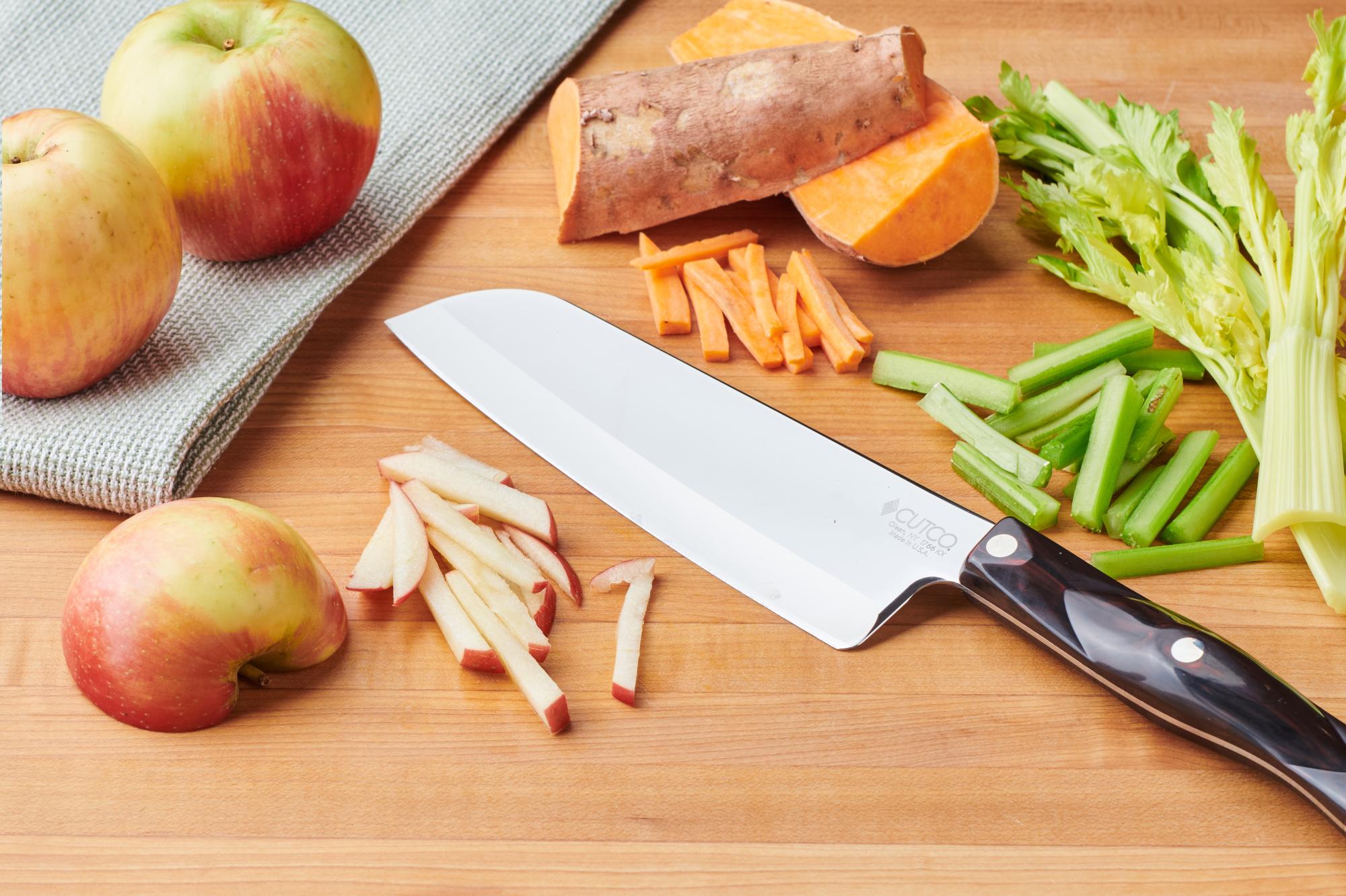 Julienned sweet potato and apple and matchstick celery with 7” Santoku