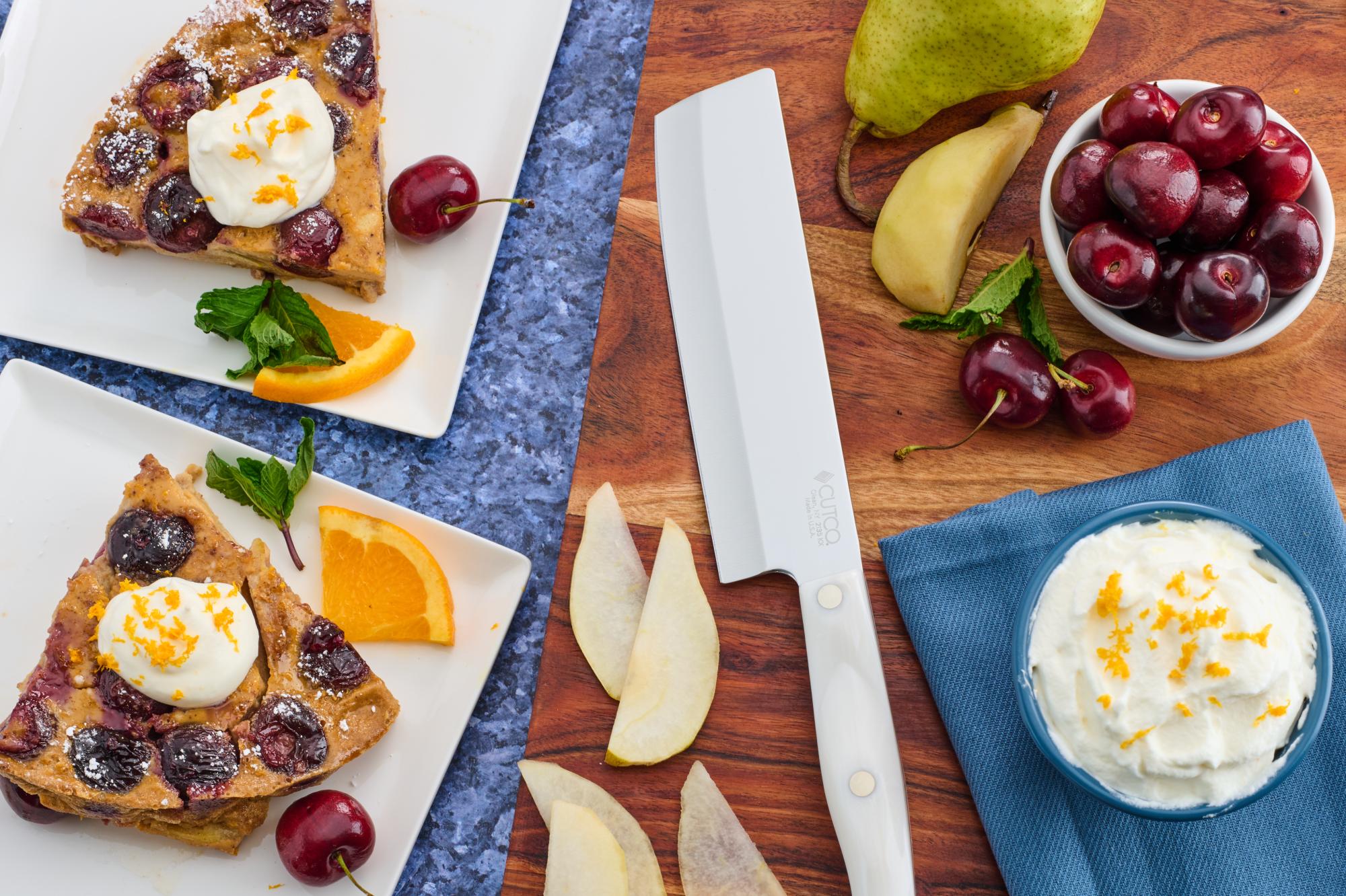 Pear and Red Tart Cherry Clafoutis