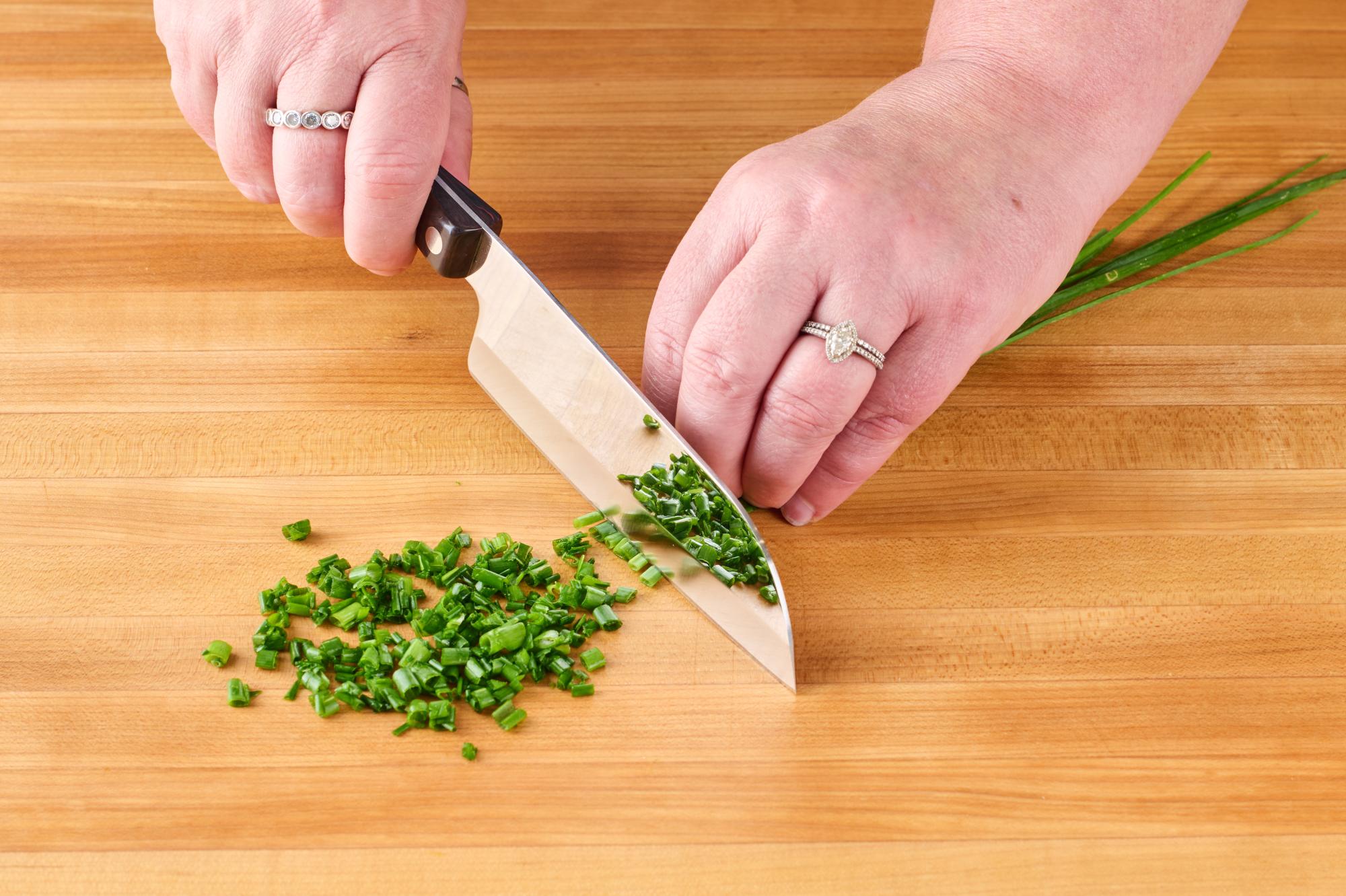 Mincing chives with 5” Petite Santoku