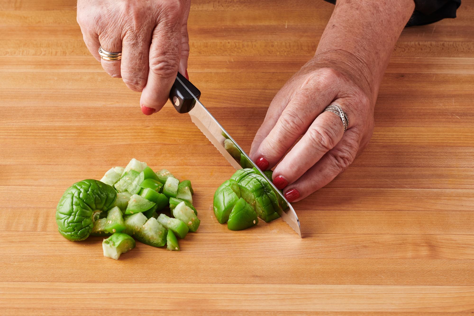 Cutting tomatillos with SS Trimmer