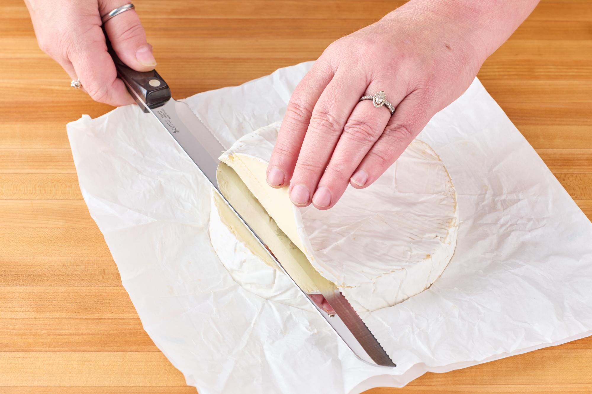  slice off the top of the brie wheel