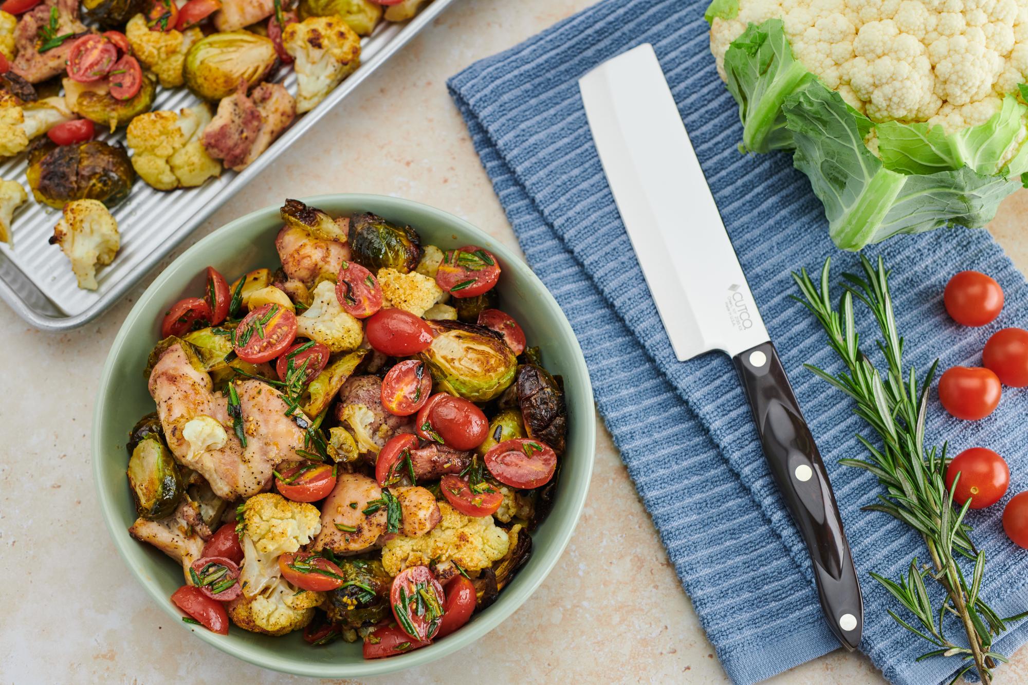  Sheet Pan Roasted Brussels Sprouts and Cauliflower With Chicken