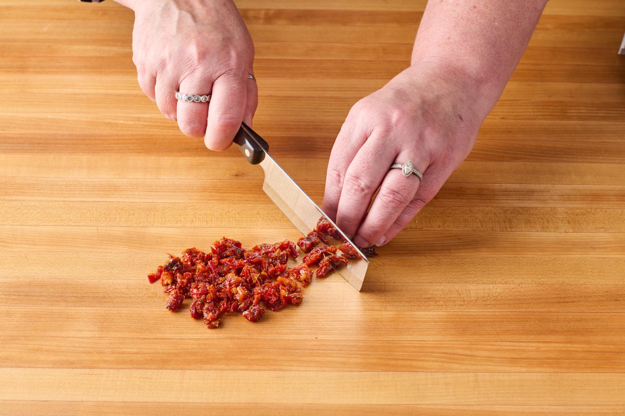 Chopping sun-dried tomatoes with 4” Vegetable Knife