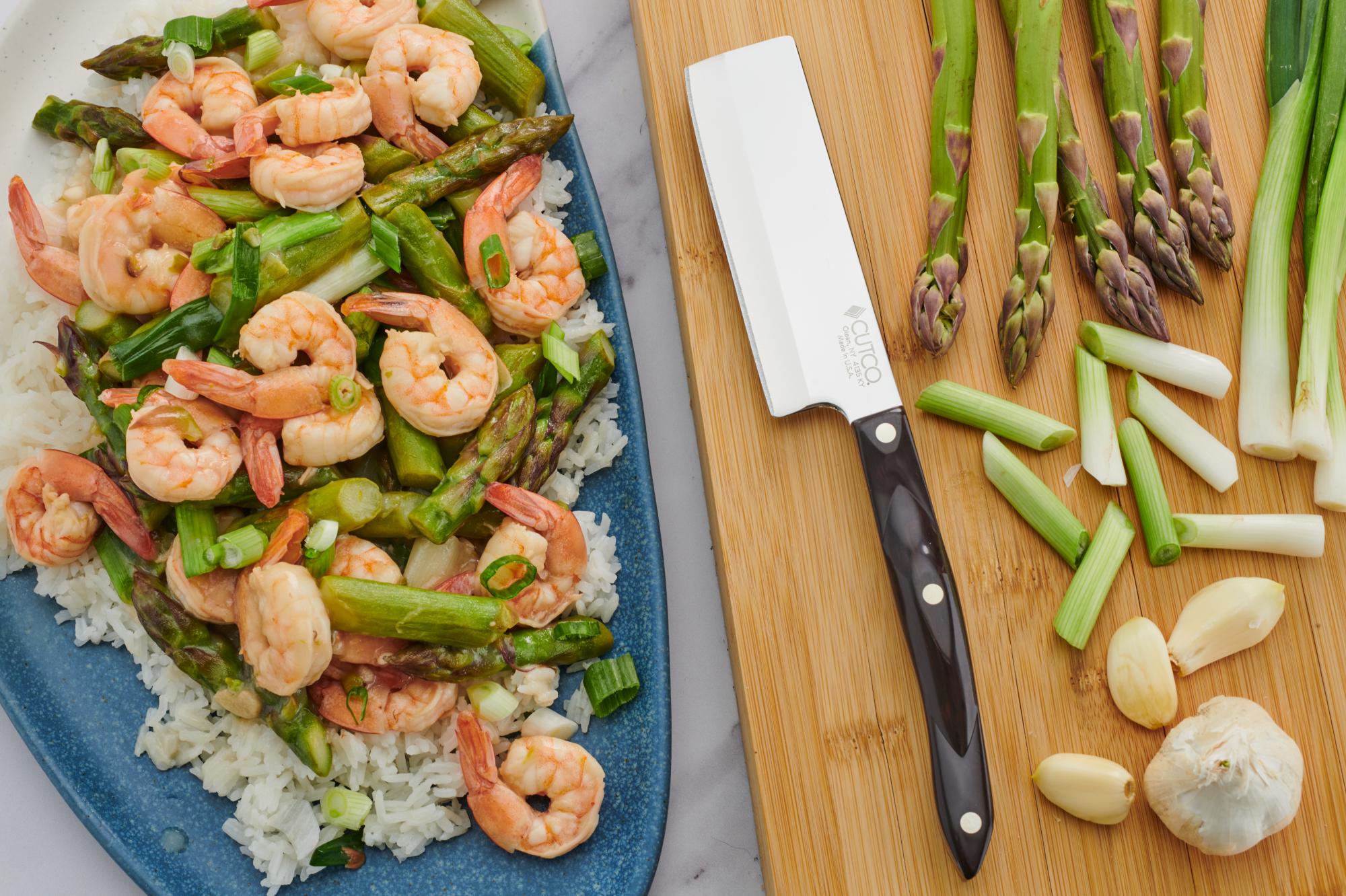 Shrimp and Asparagus Stir-Fry Over Ginger Rice