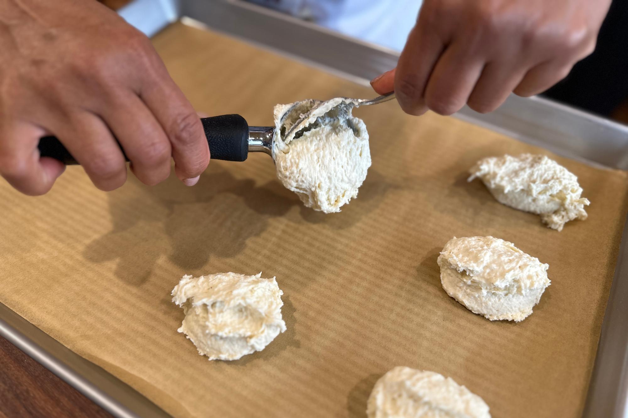 Using an Ice Cream Scoop to form dough balls.