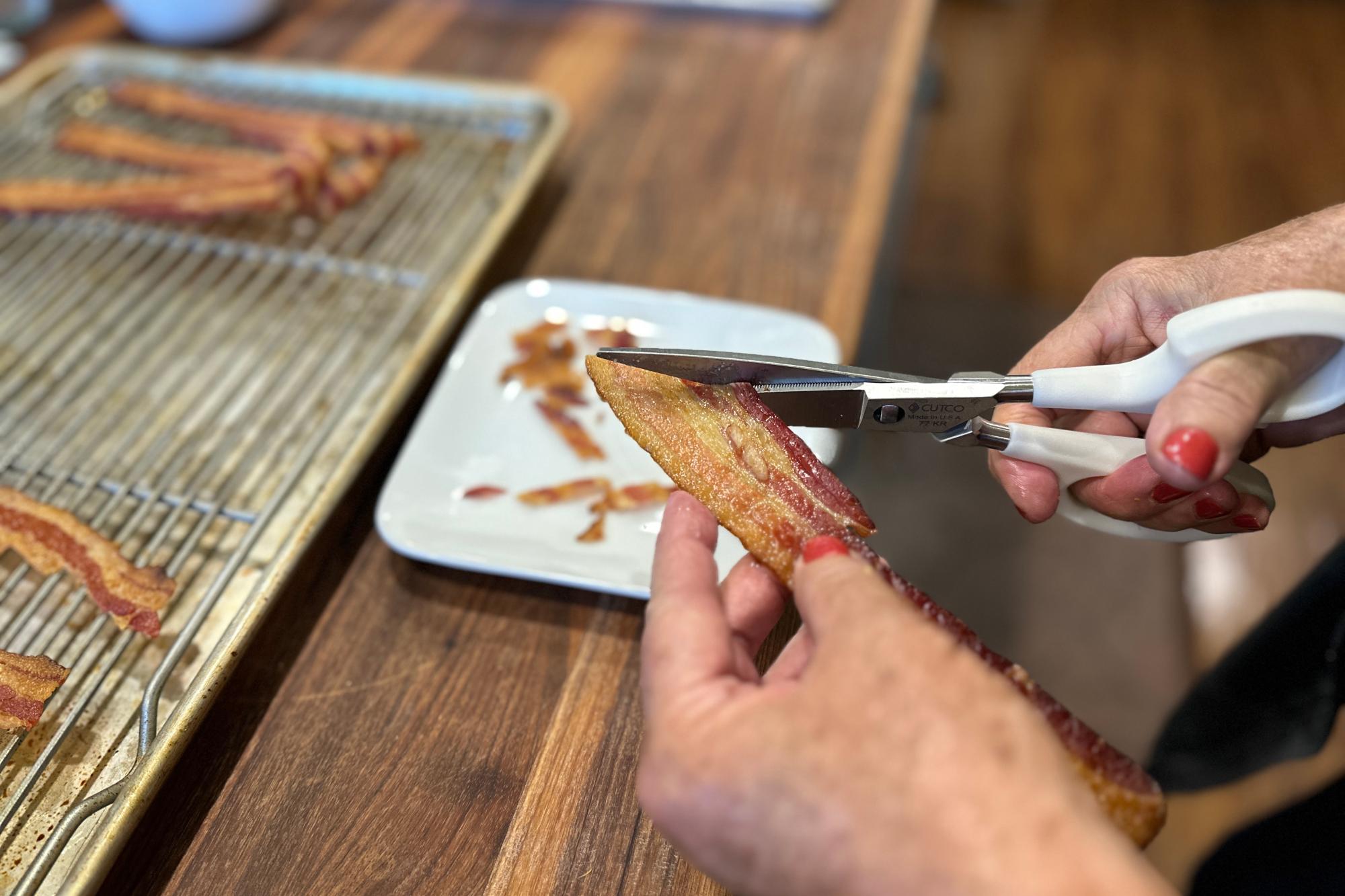 Cutting the bacon with Super Shears.