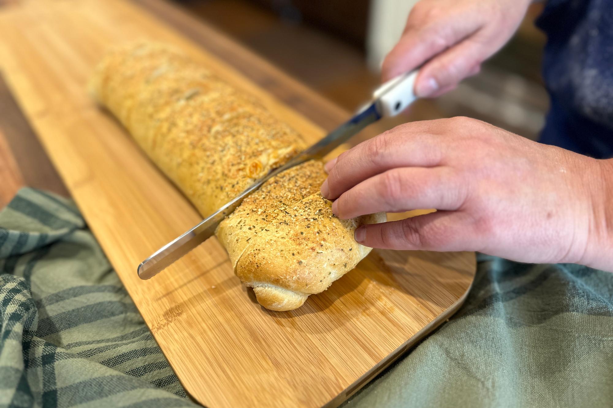 Slicing the stromboli.