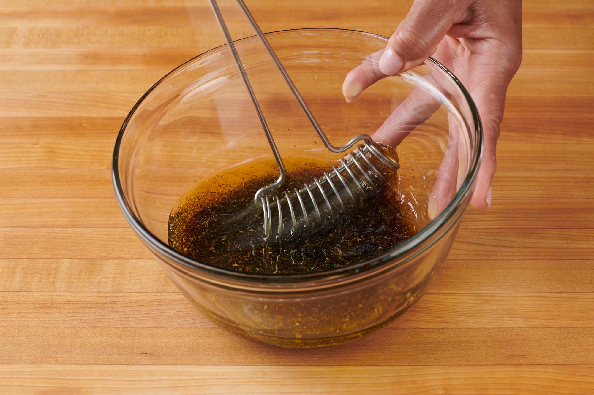Mixing the dressing with a Mix-Stir.