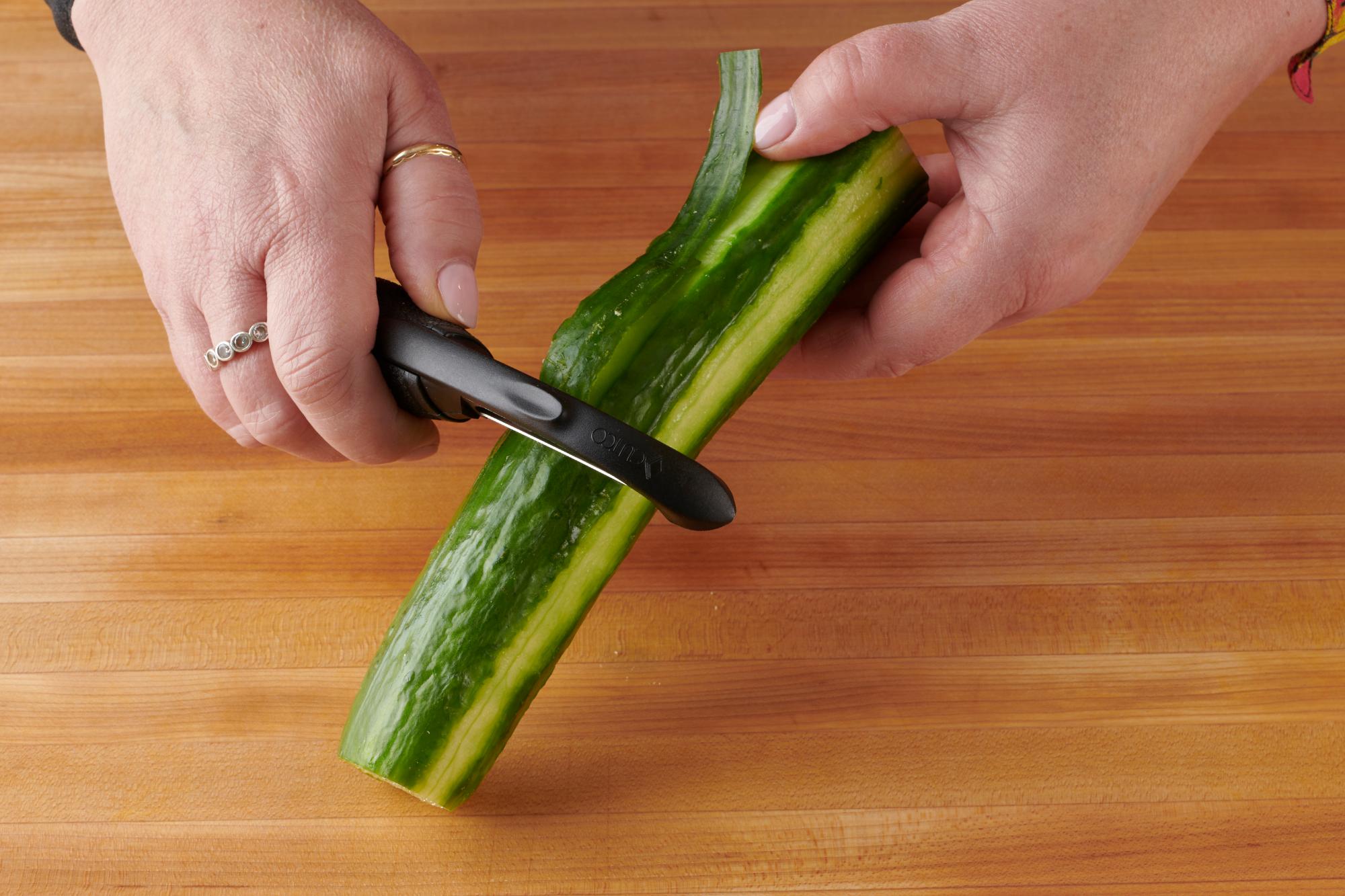 making cucumber ribbons with Vegetable Peeler