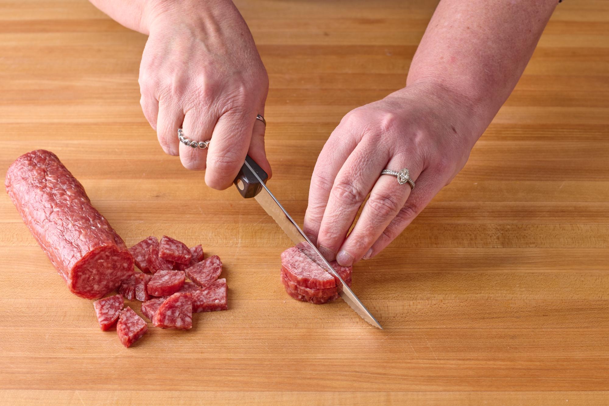 Quartering salami with a Trimmer.