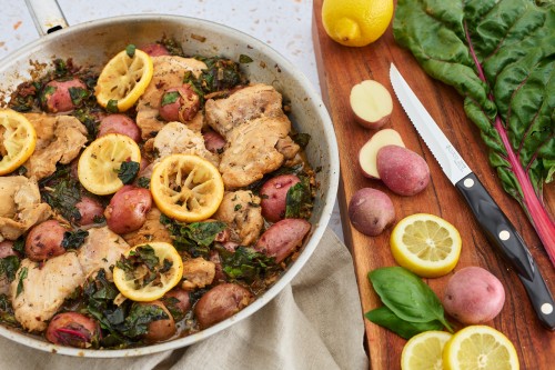 Skillet Lemon Chicken and Red Potatoes With Swiss Chard