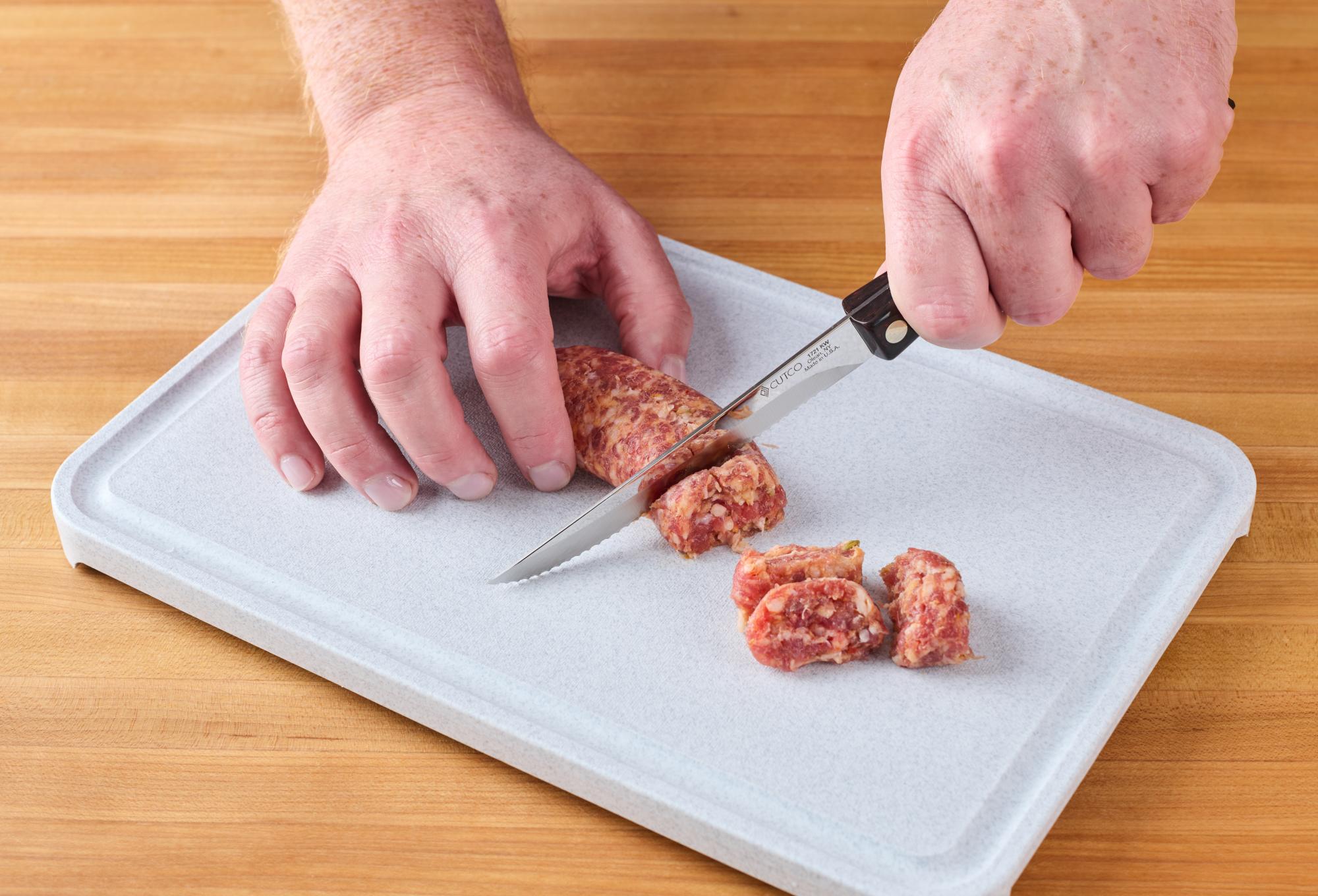 Cutting the sausages with a Trimmer.