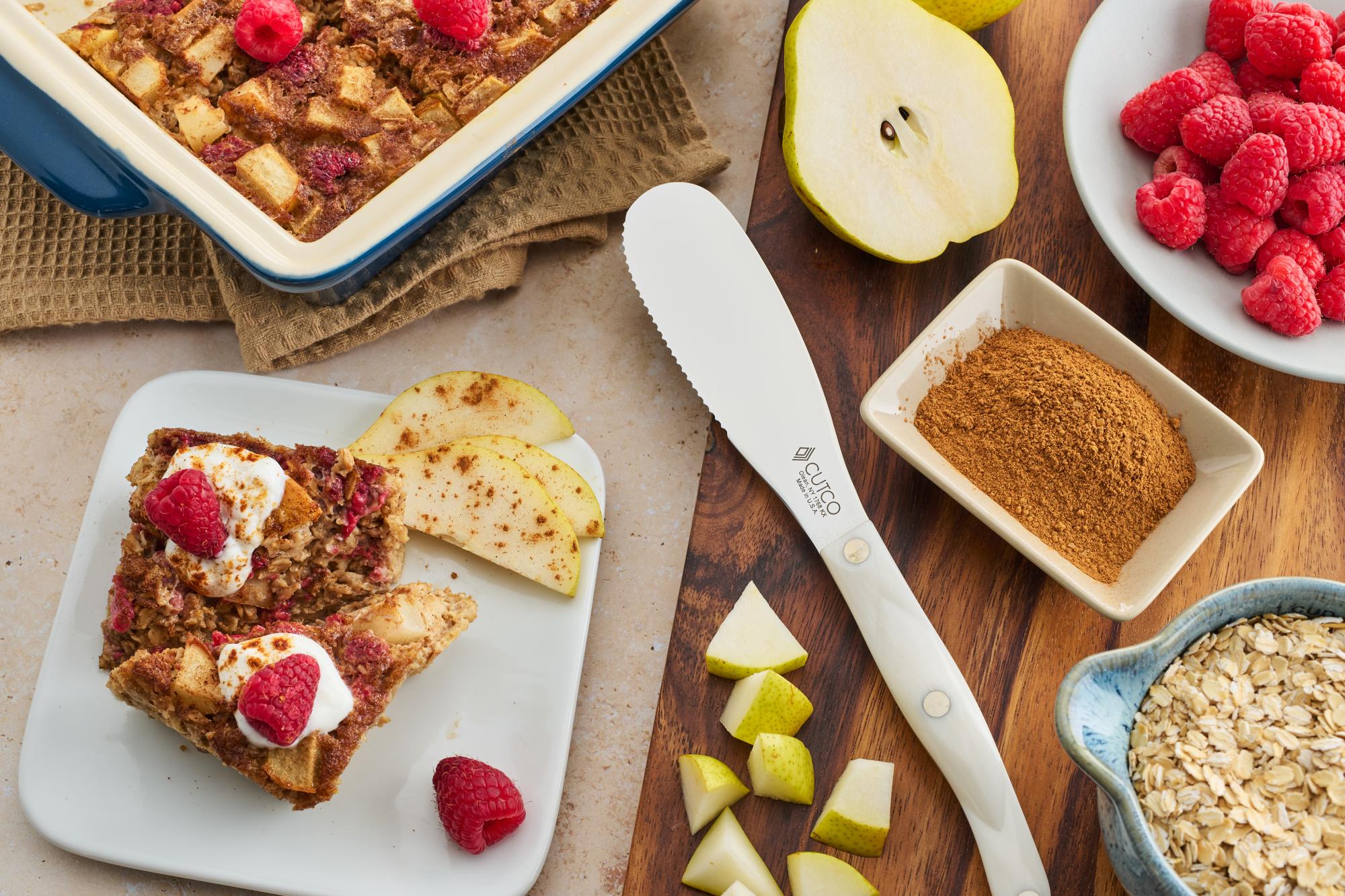 Pear and Raspberry Chai Baked Oats