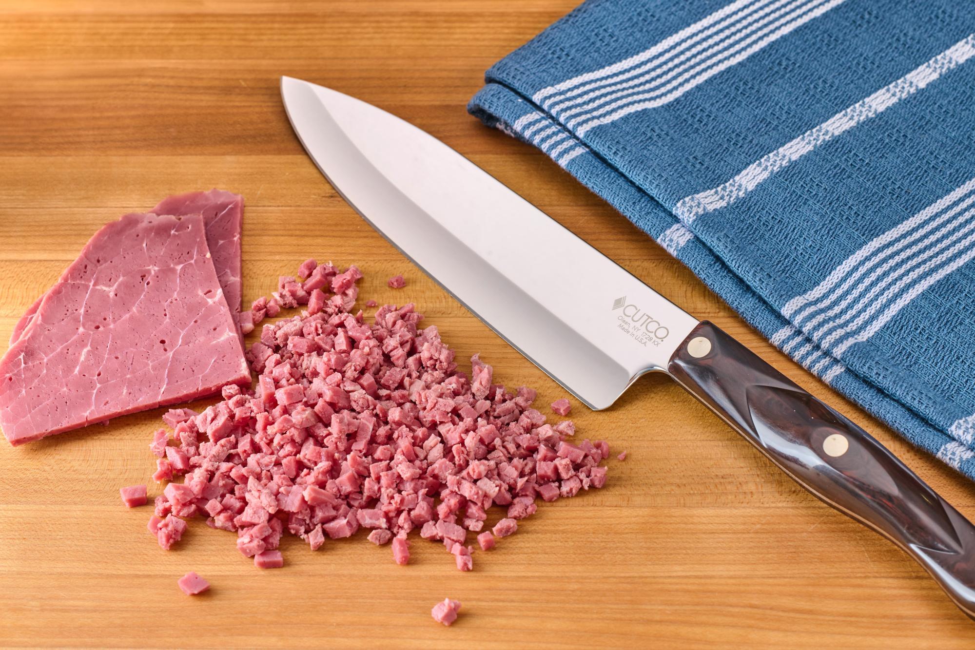 Cutting the corned beef with a Petite Chef.