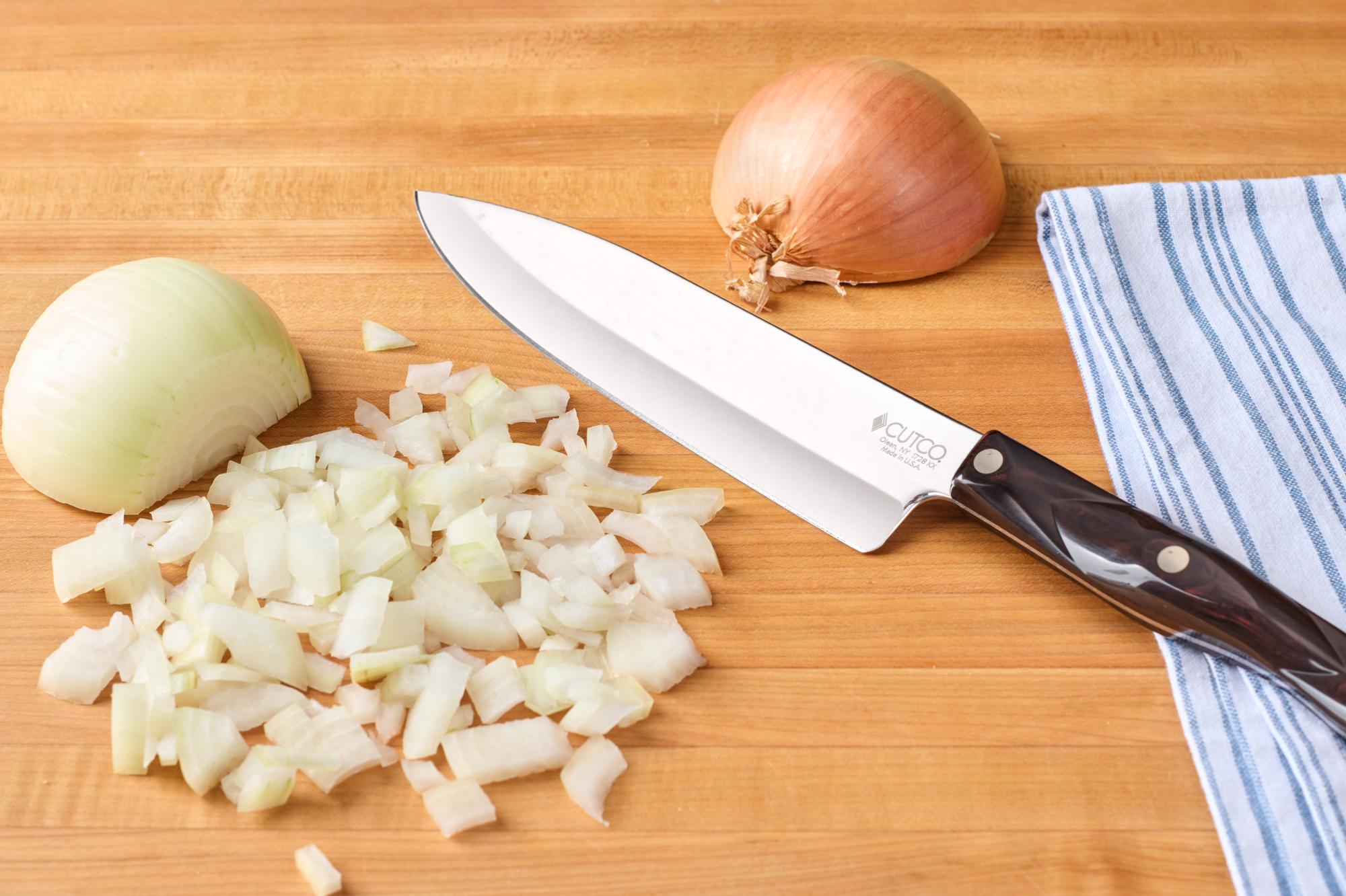 Chopped onion with a Petite Chef.