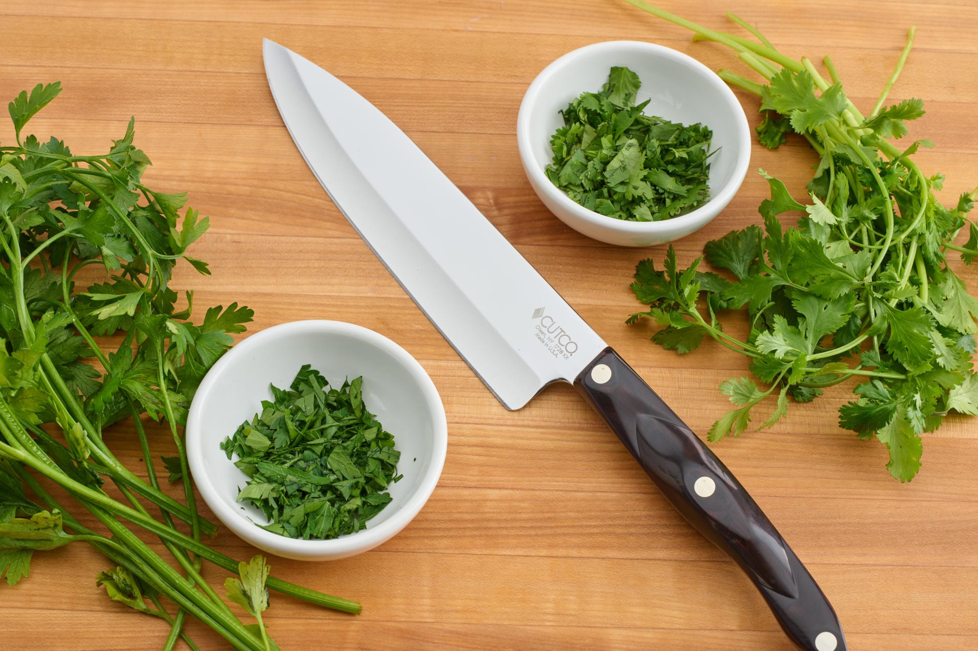 Chopped cilantro and parsley using a Petite Chef.