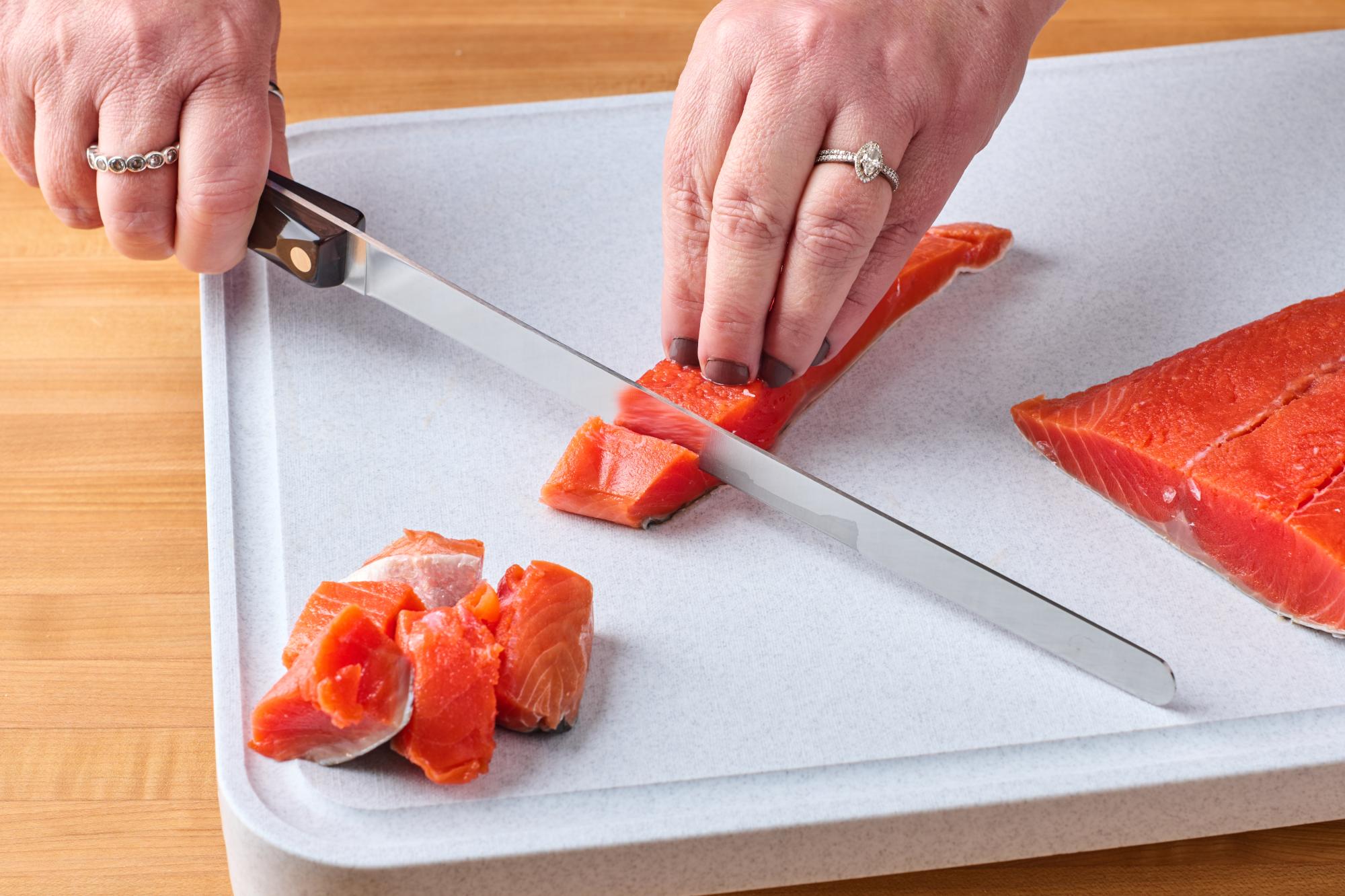 Cutting Salmon with a Salmon Knife.