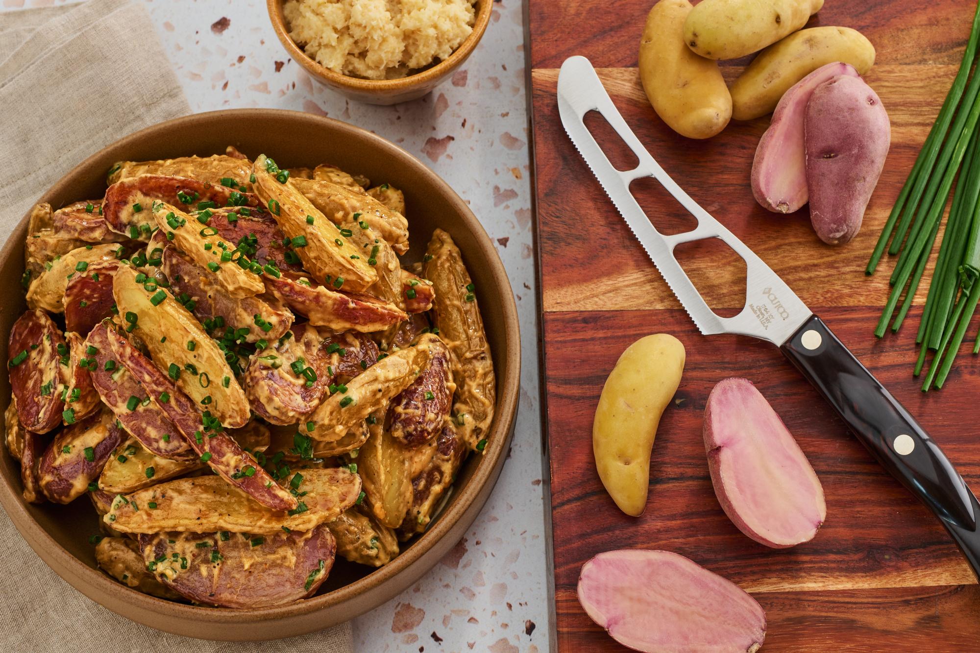Roasted Fingerlings With Horseradish Scallion Sauce