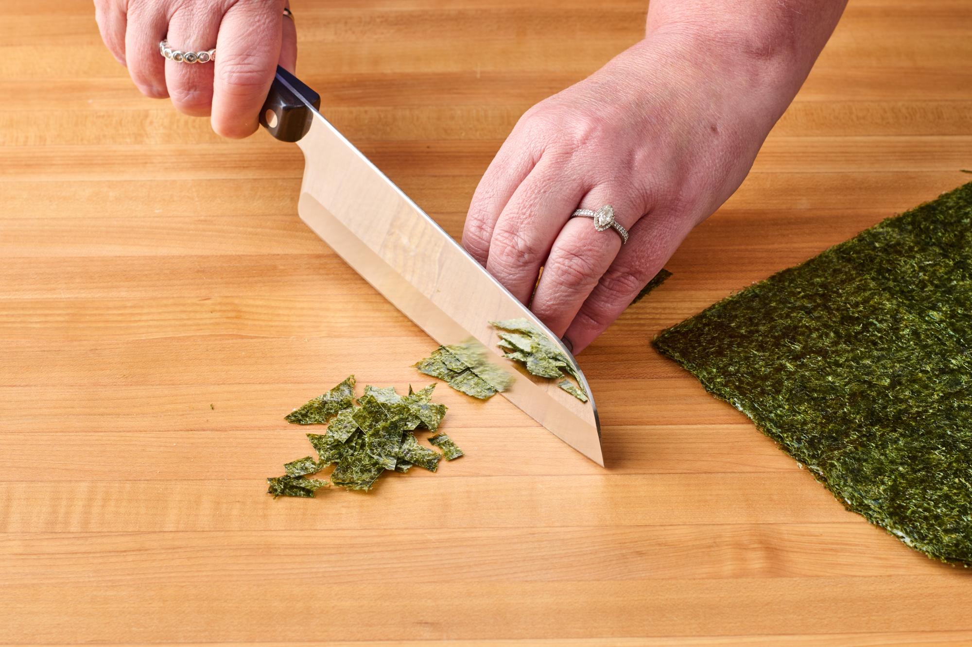 Chopping seaweed with a 7 Inch Santoku.