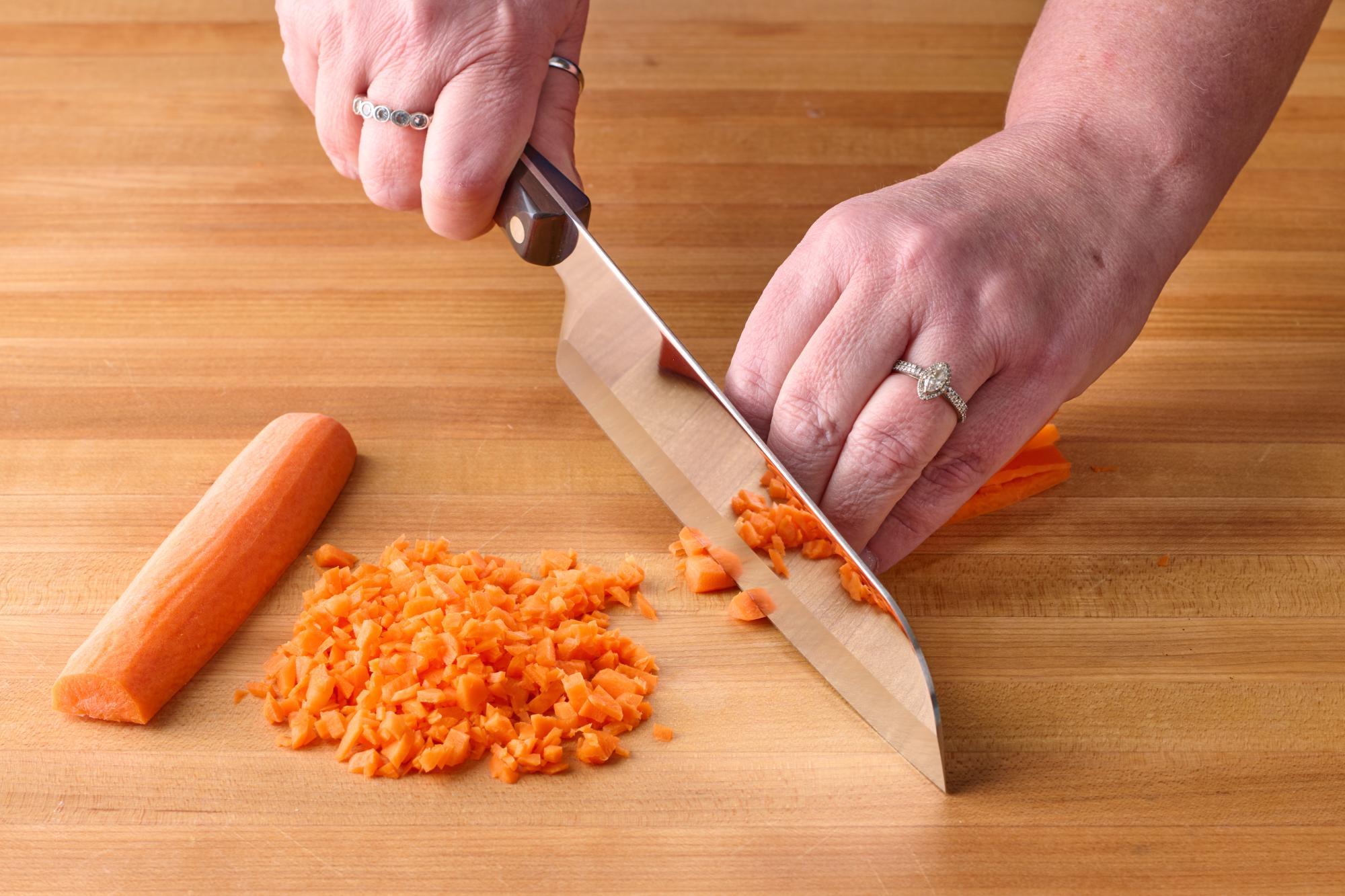 Mince the peeled carrot with a 7 Inch Santoku.