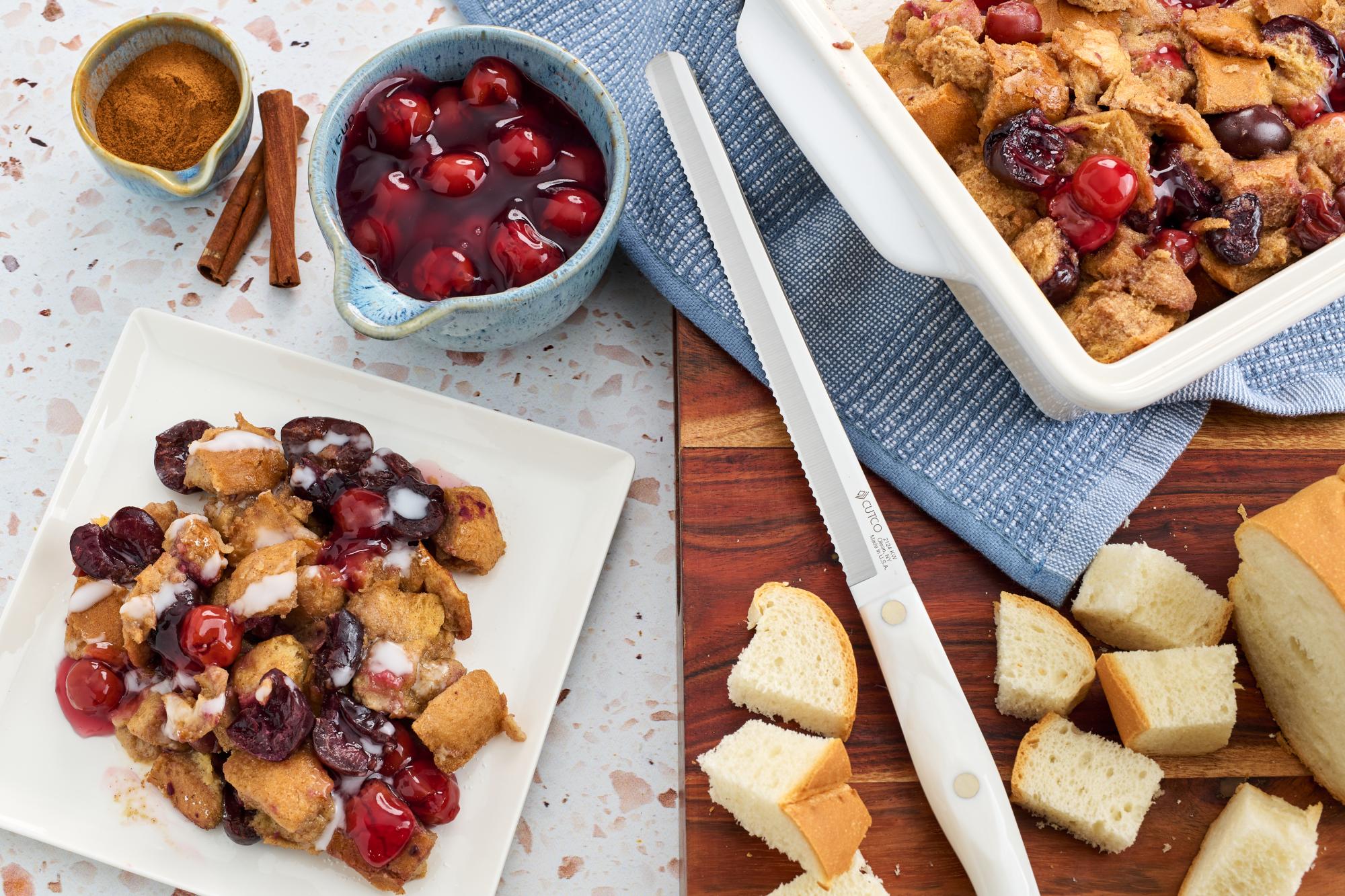 Cherry Bread Pudding With White Chocolate Sauce
