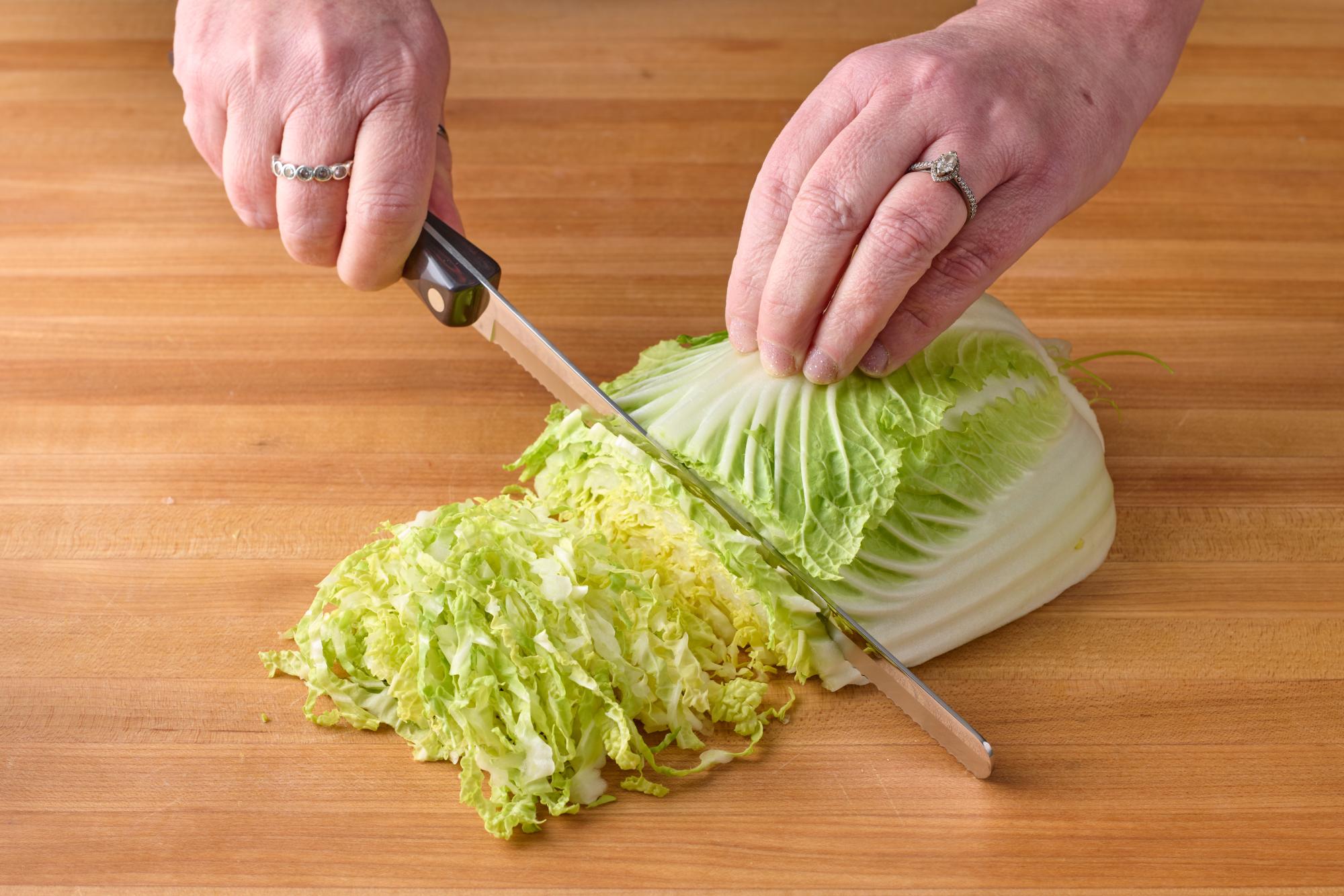 Shredding napa cabbage with a Petite Slicer.
